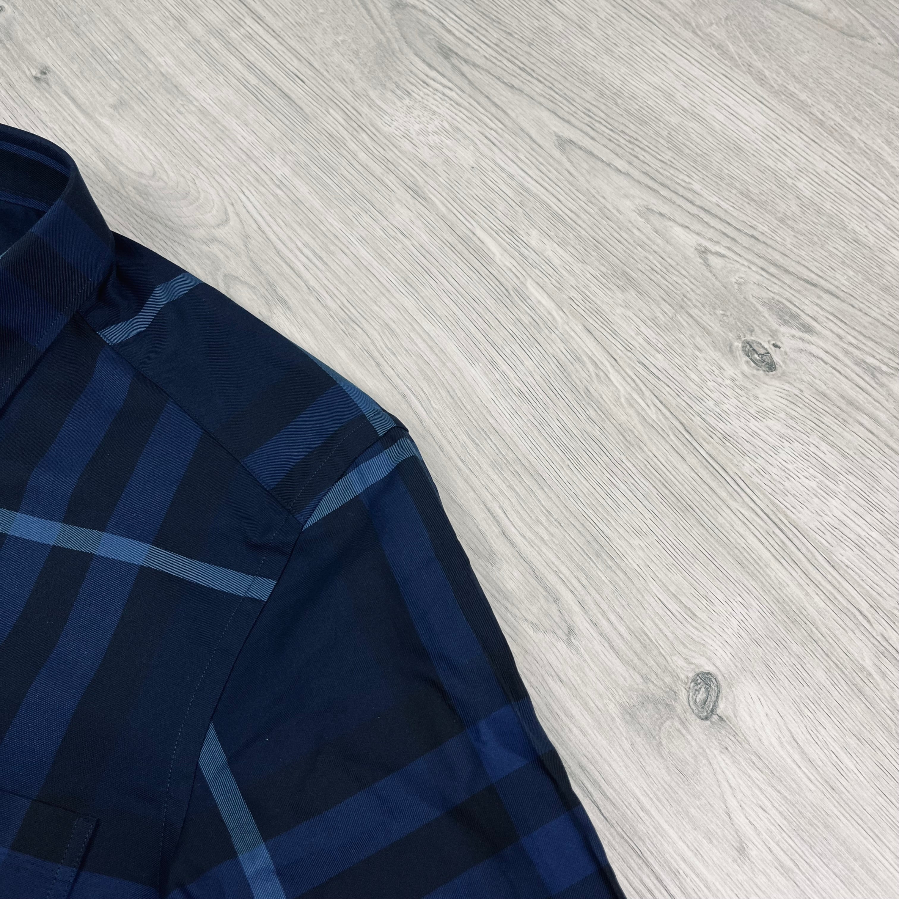 Burberry Claverdon Shirt in Charcoal Blue. On sale at Open Attire.