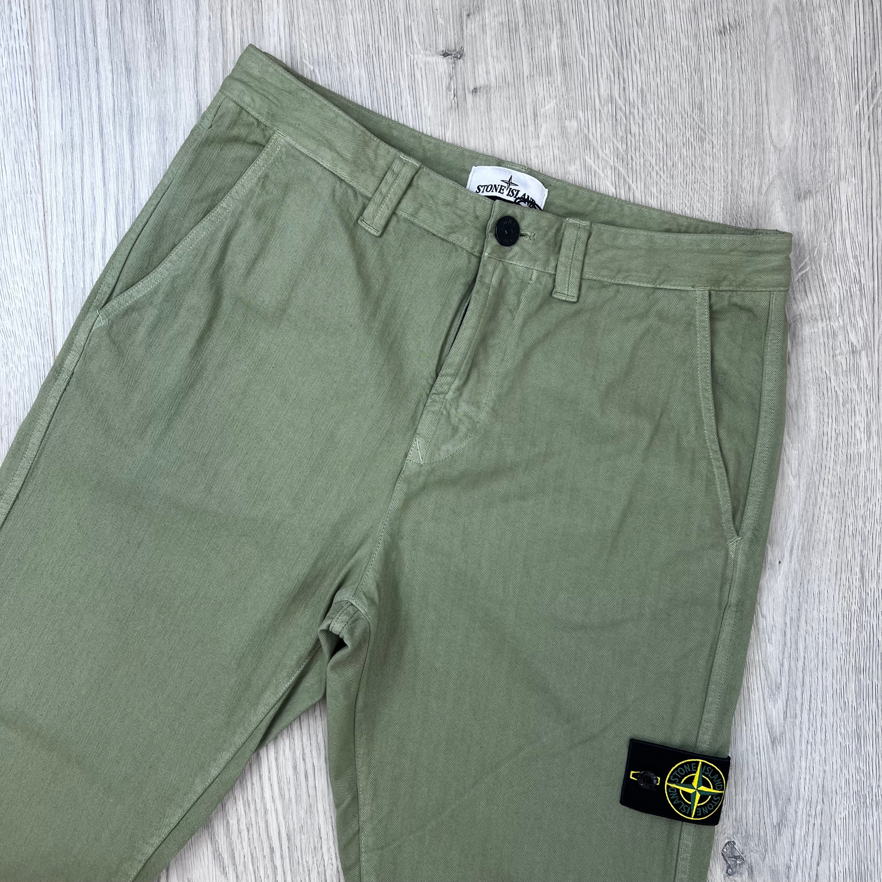 Stone Island Herringbone Trousers - Laurel Green