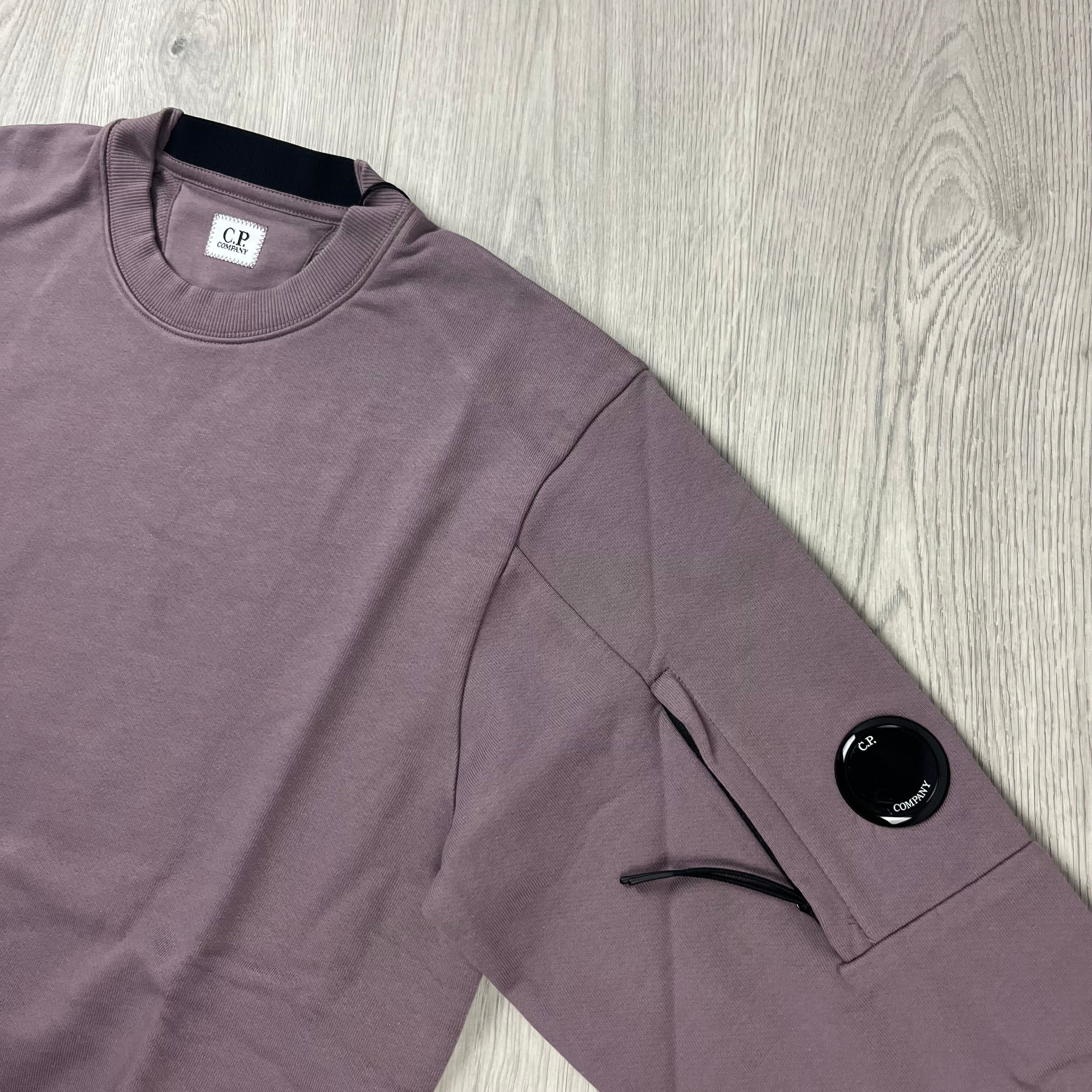 CP Company Raised Fleece Sweatshirt in Purple Dove. On sale at Open Attire. 