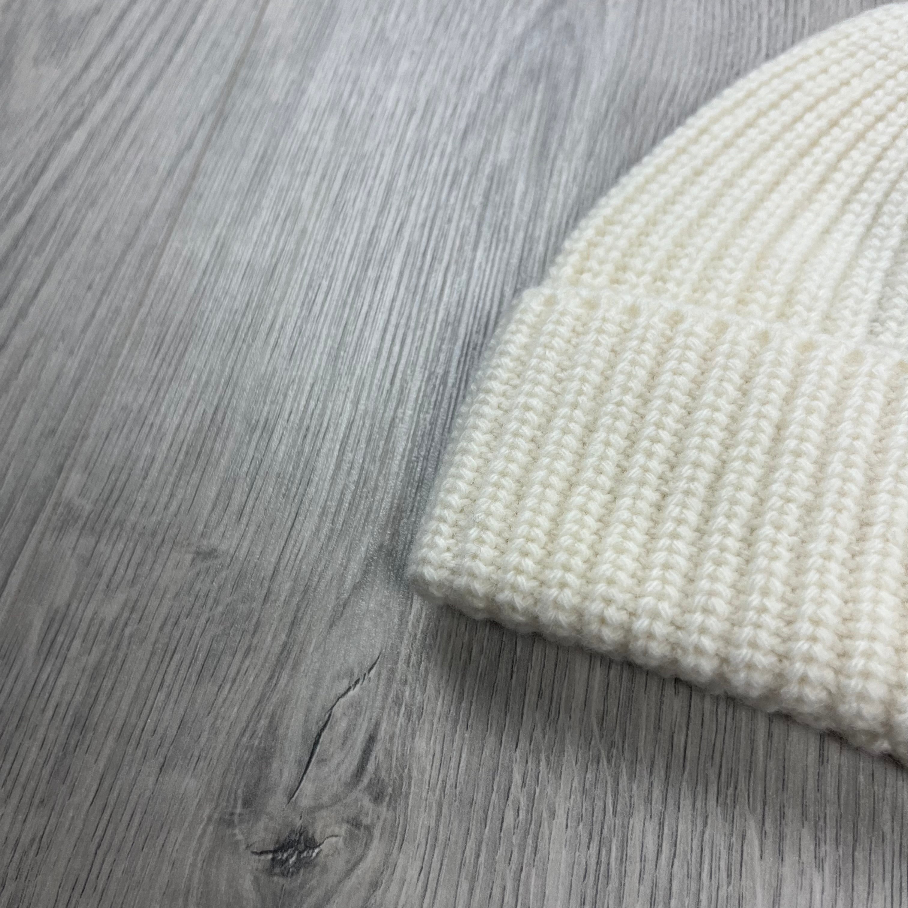 Stone Island Wool Beanie in Natural White. On sale at Open Attire.