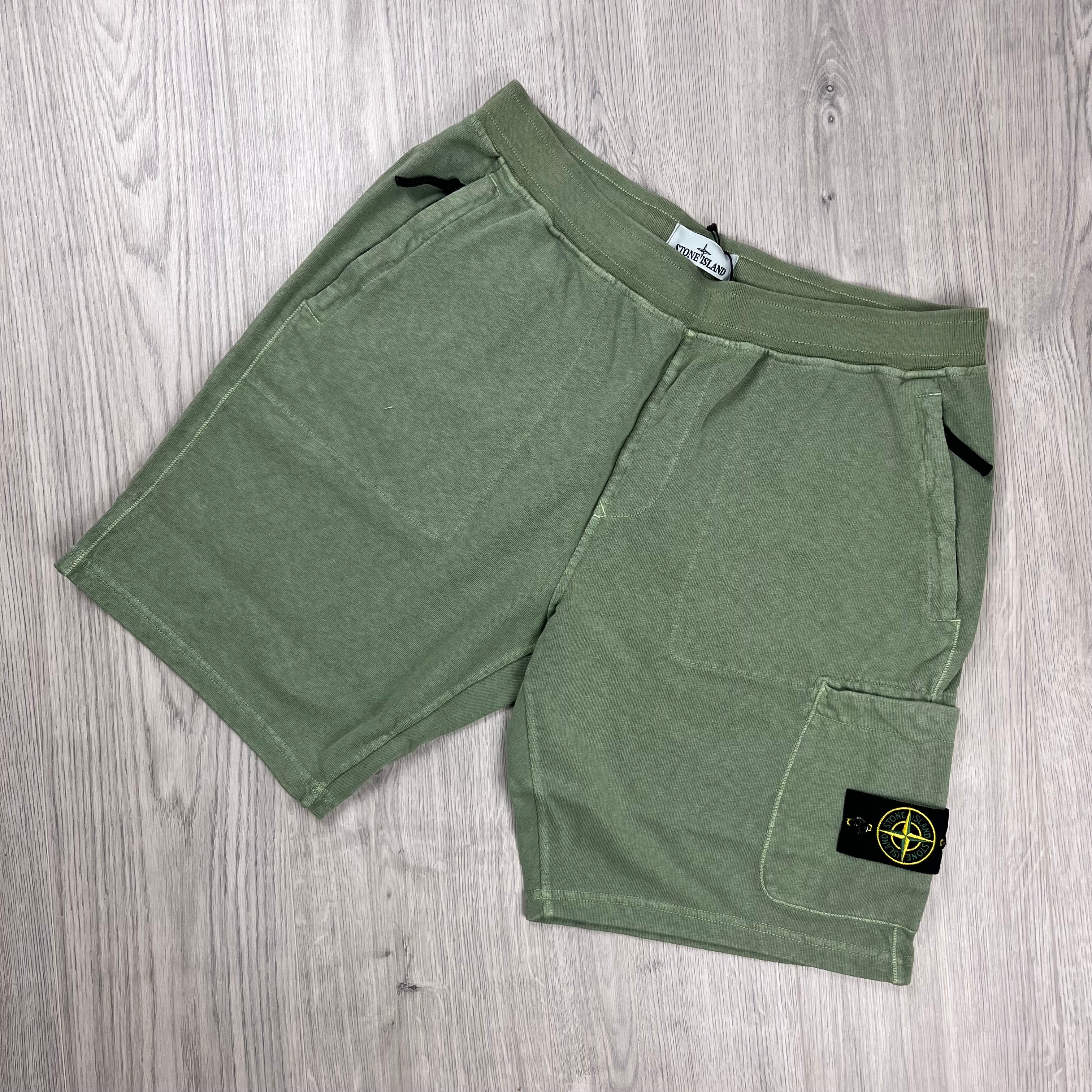 Stone Island Dyed Jersey Shorts - Sage Green