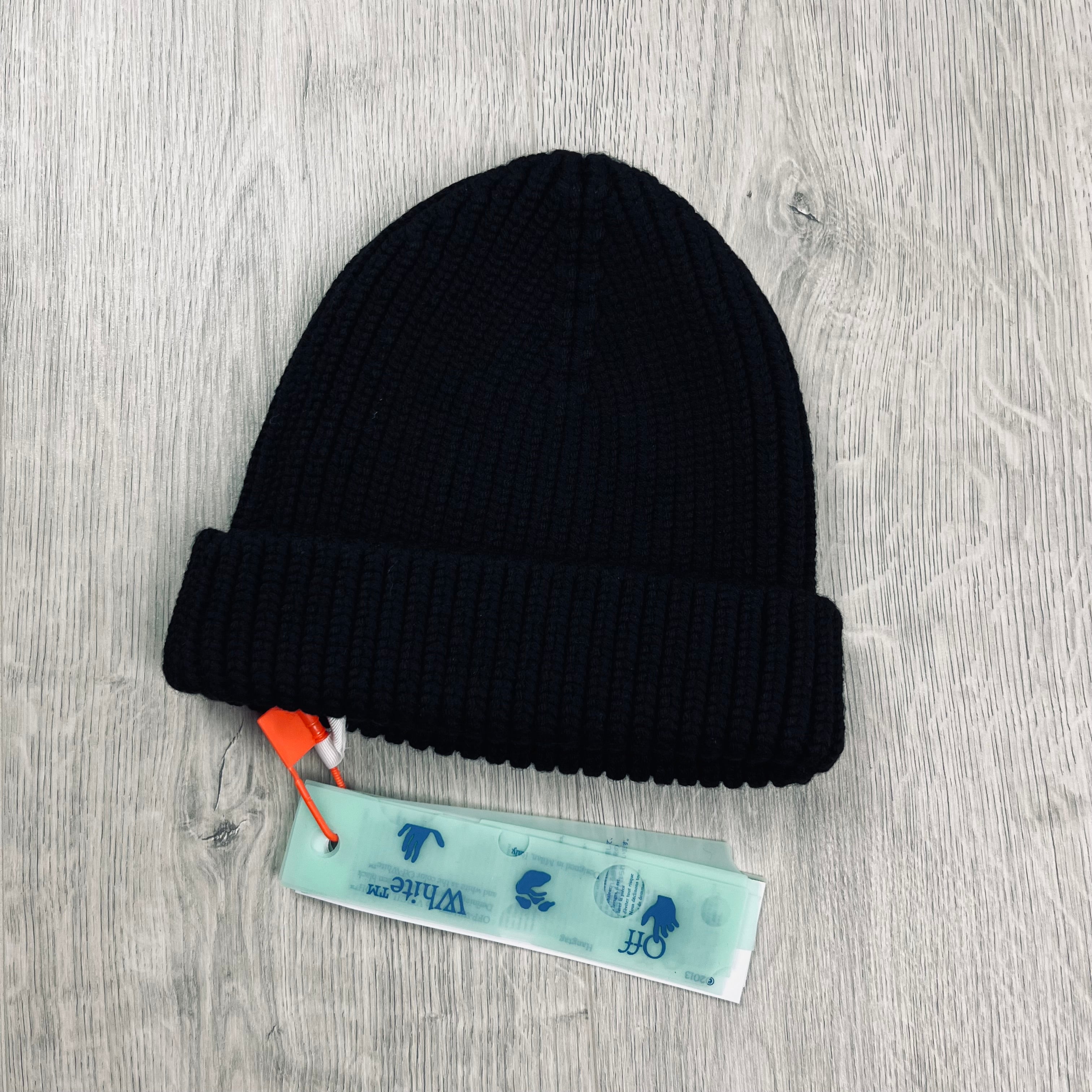 Off-White Arrow Beanie in Black. On sale at Open Attire.