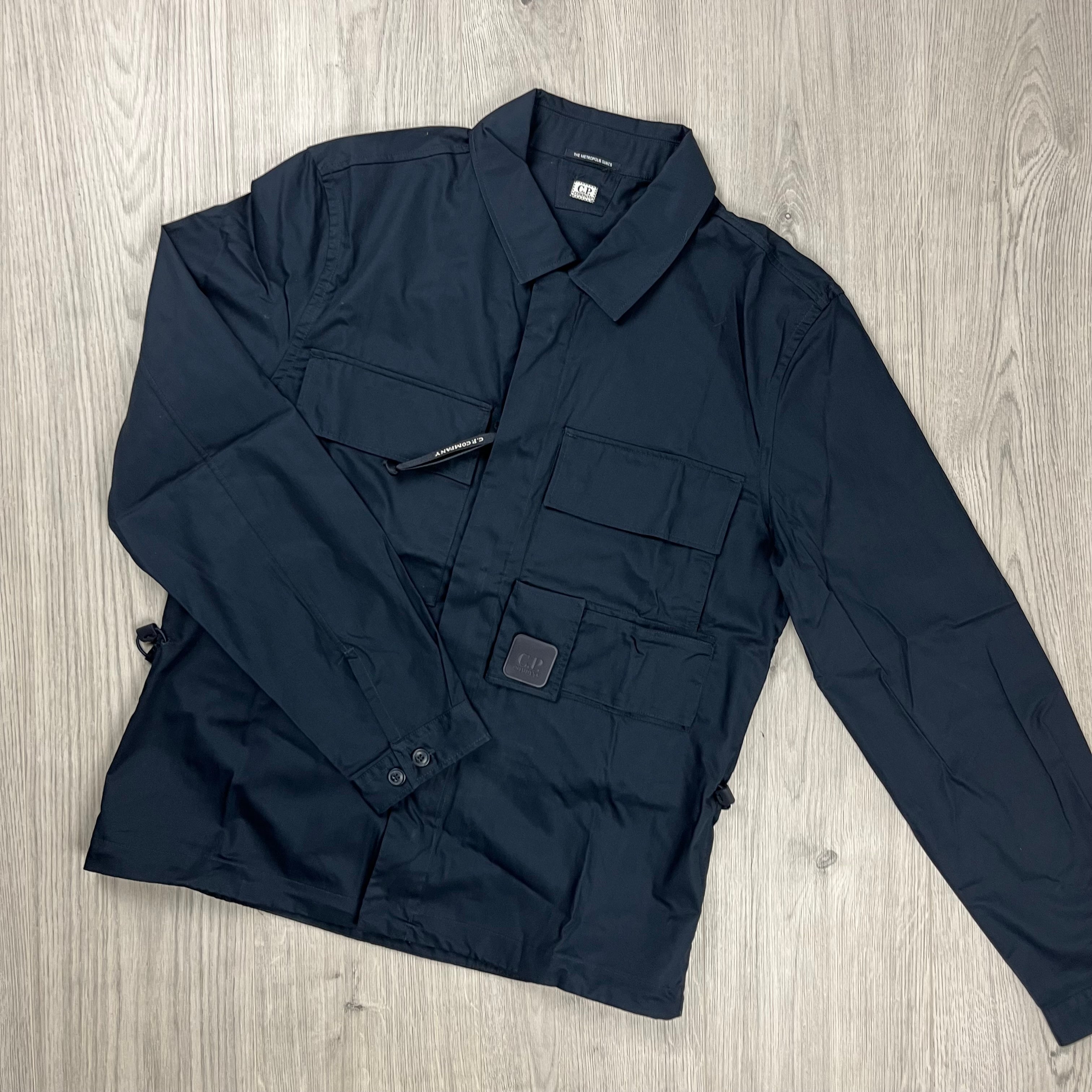 CP Company Metropolis Overshirt in Total Eclipse Navy Blue. On sale at Open Attire. 