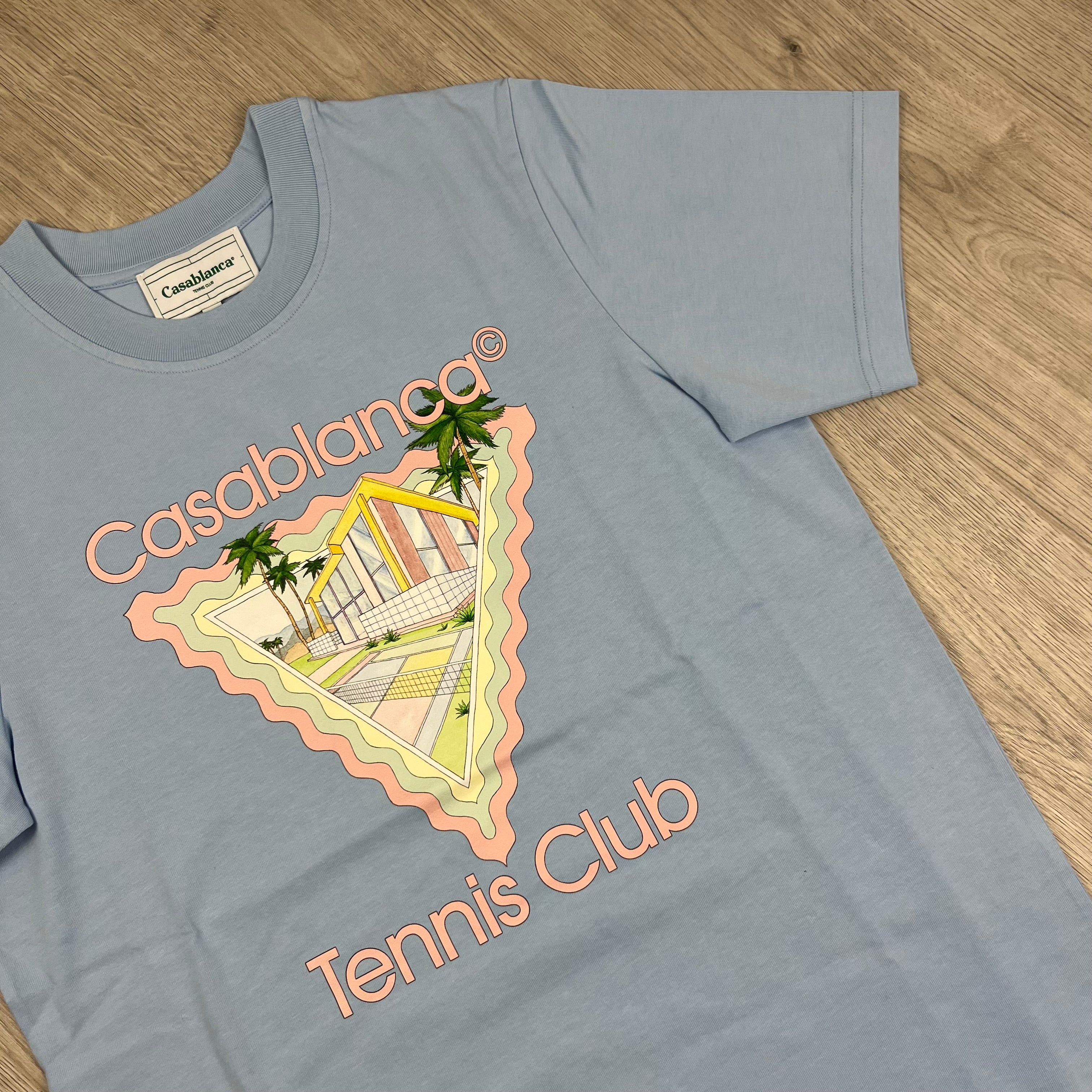 Casablanca 'Maison de Reve' Tennis Club T-shirt in Sky Blue. On sale at Open Attire.