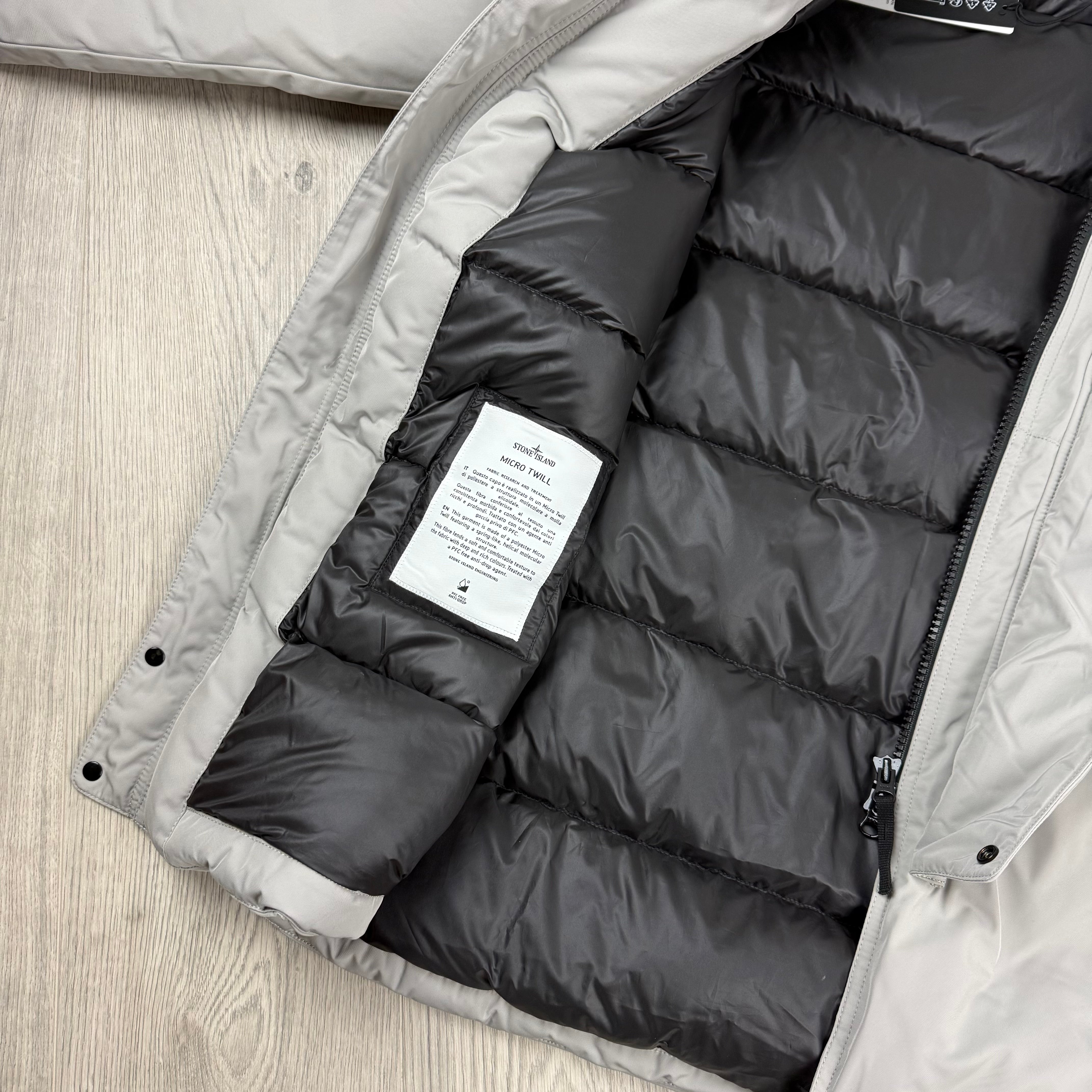 Stone Island Micro Twill Down Parka - Pearl Grey