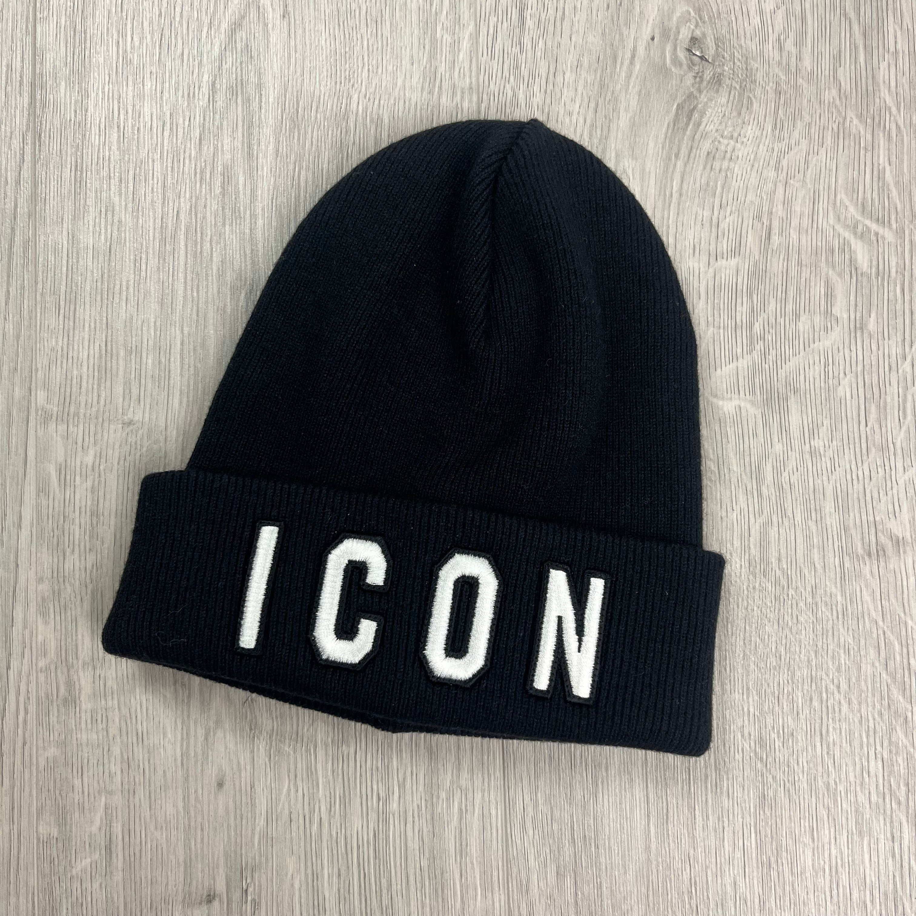 DSQUARED2 wool ICON beanie in Black. On sale at Open Attire.