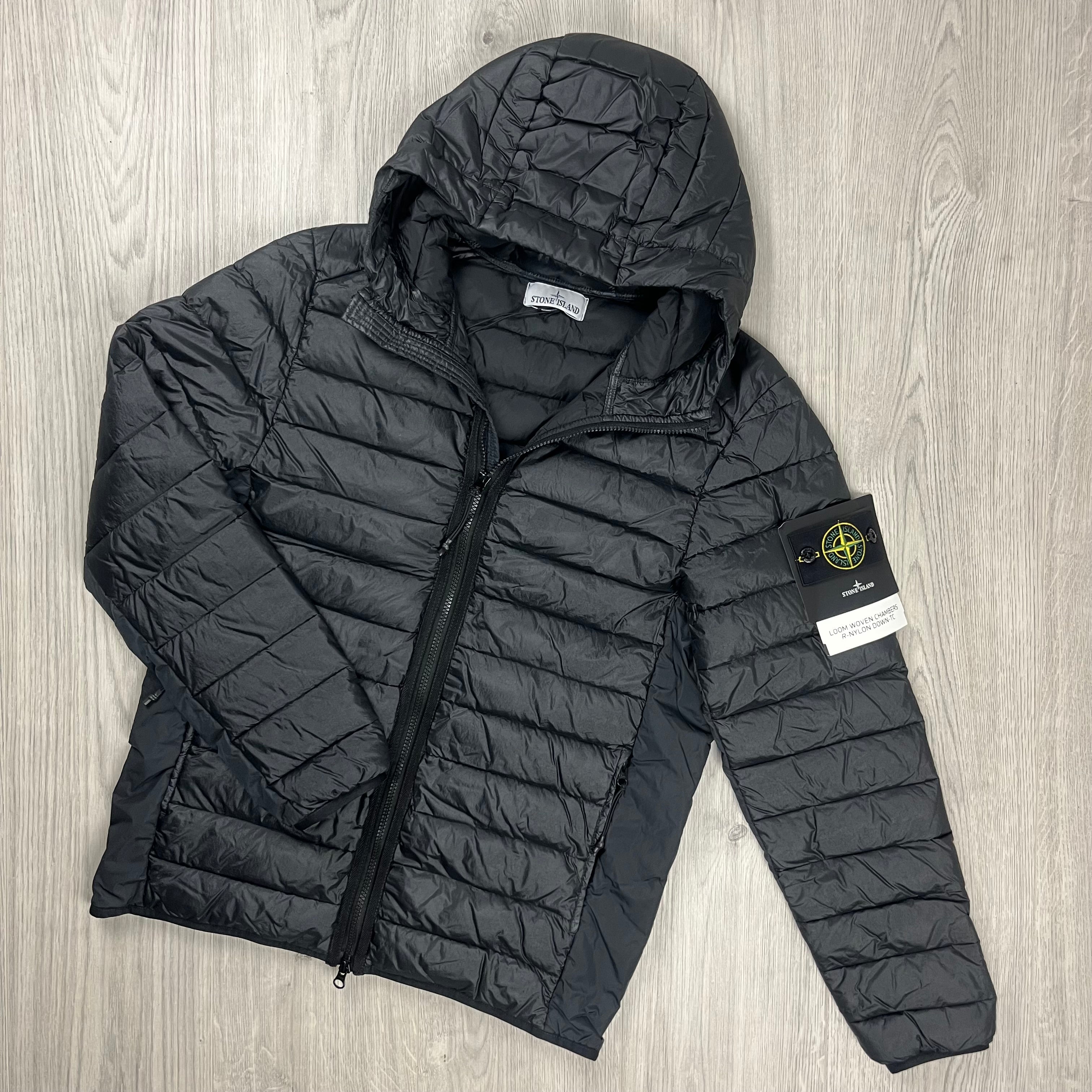 Stone Island Loom Woven Nylon Down-TC Jacket in Black. On sale at Open Attire.