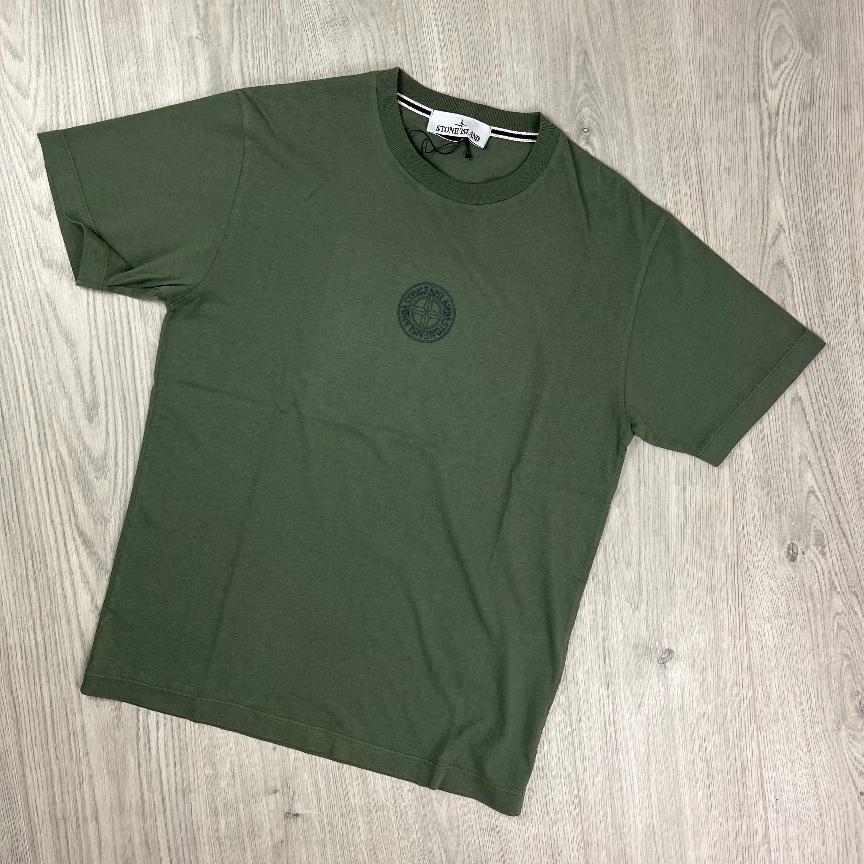 Stone Island 'Seasonal Quilting One' T-shirt in Musk Green. On sale at Open Attire.