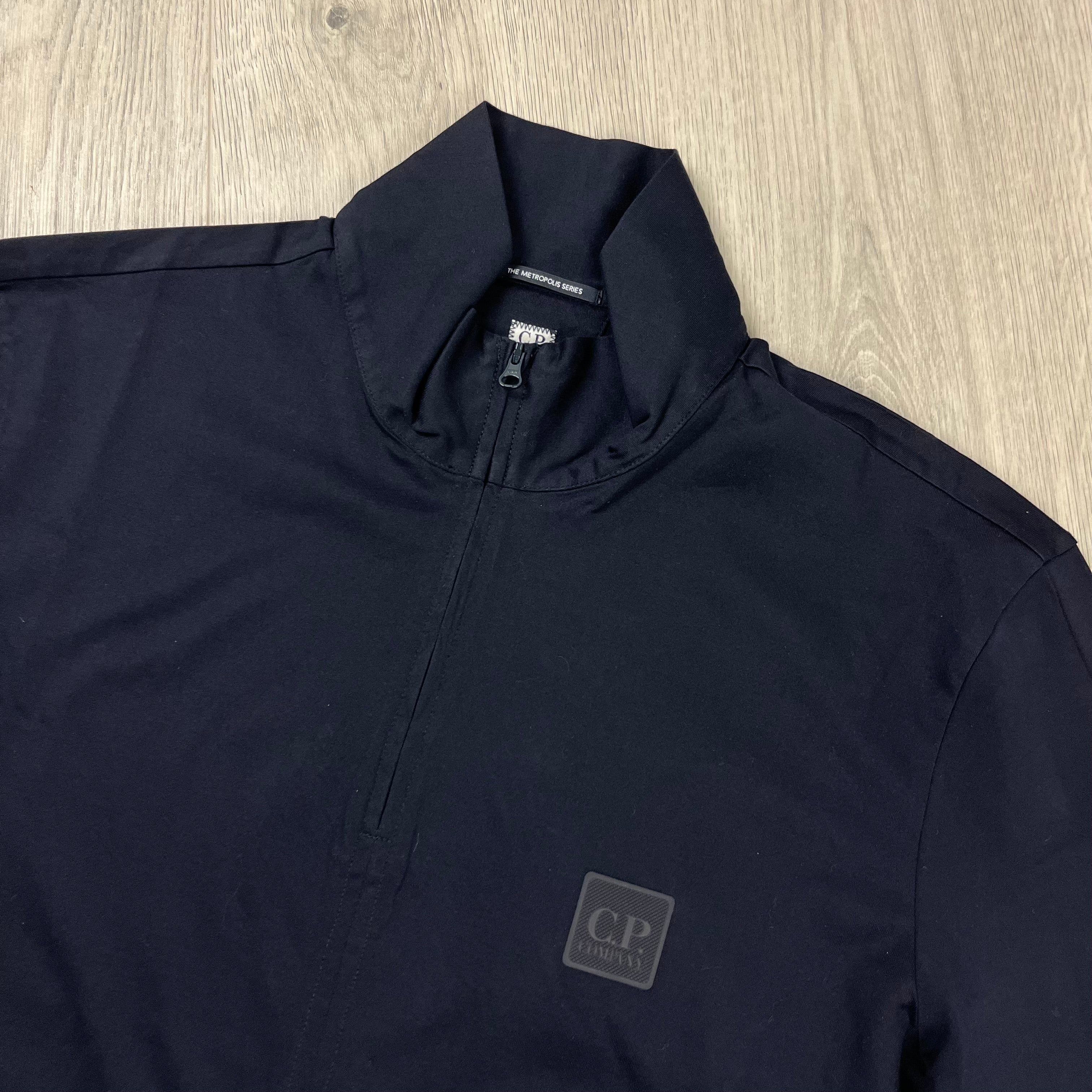 CP Company Metropolis Zip Sweatshirt in Total Eclipse Navy Blue. On sale at Open Attire. 