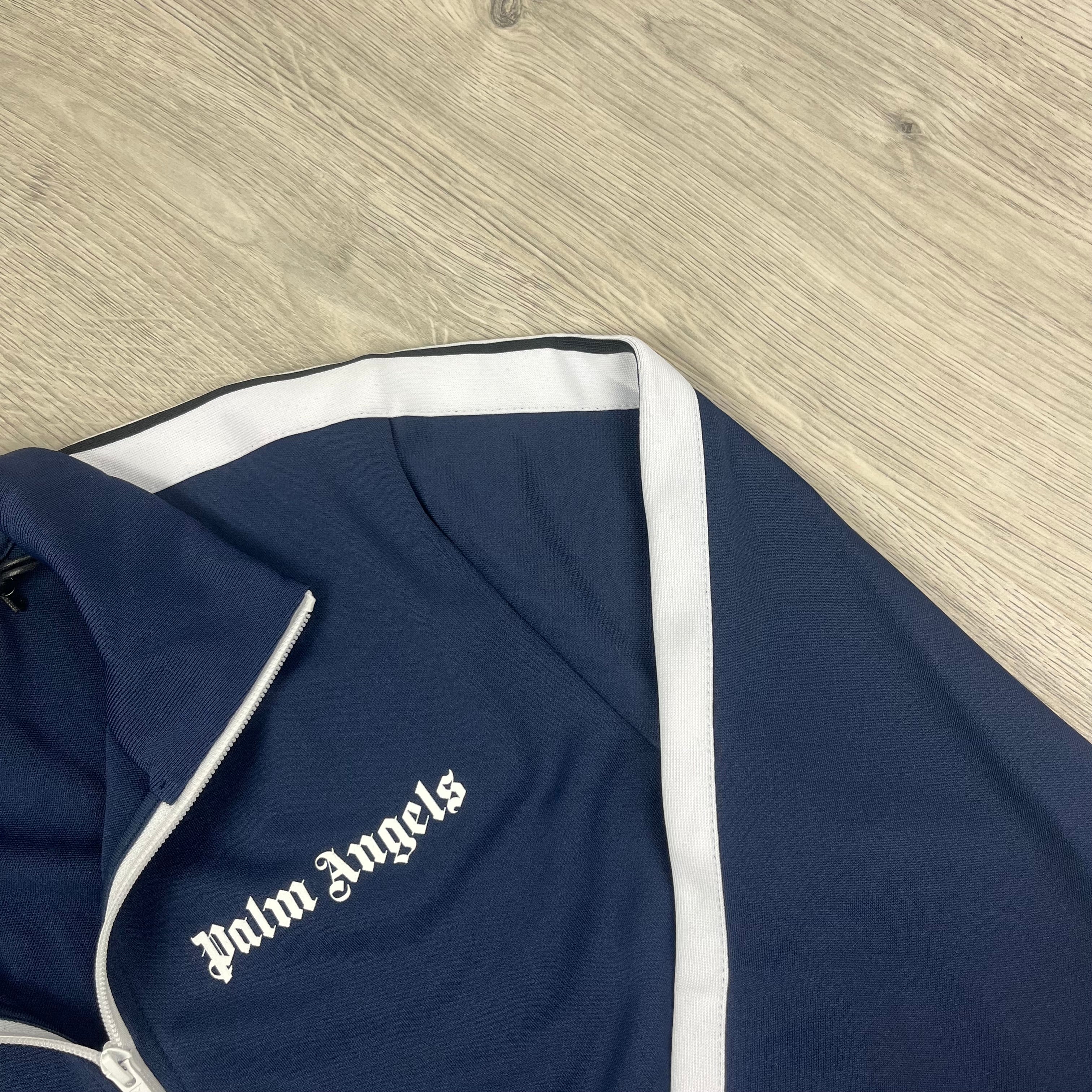 Palm Angels Track Jacket in Navy Blue. On sale at Open Attire.