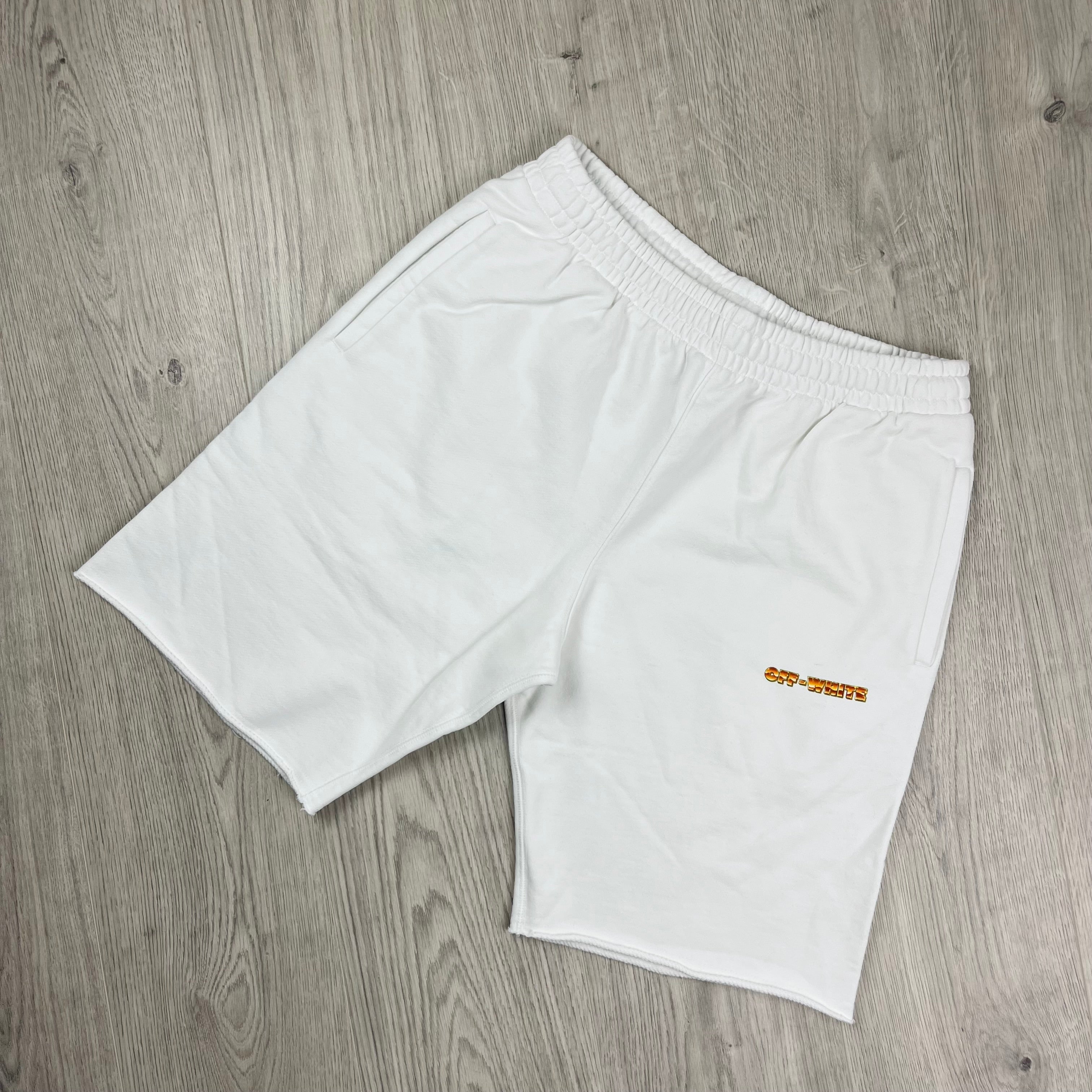 Off-White c/o Virgil Abloh Metal Jersey Short in White. On sale at Open Attire.