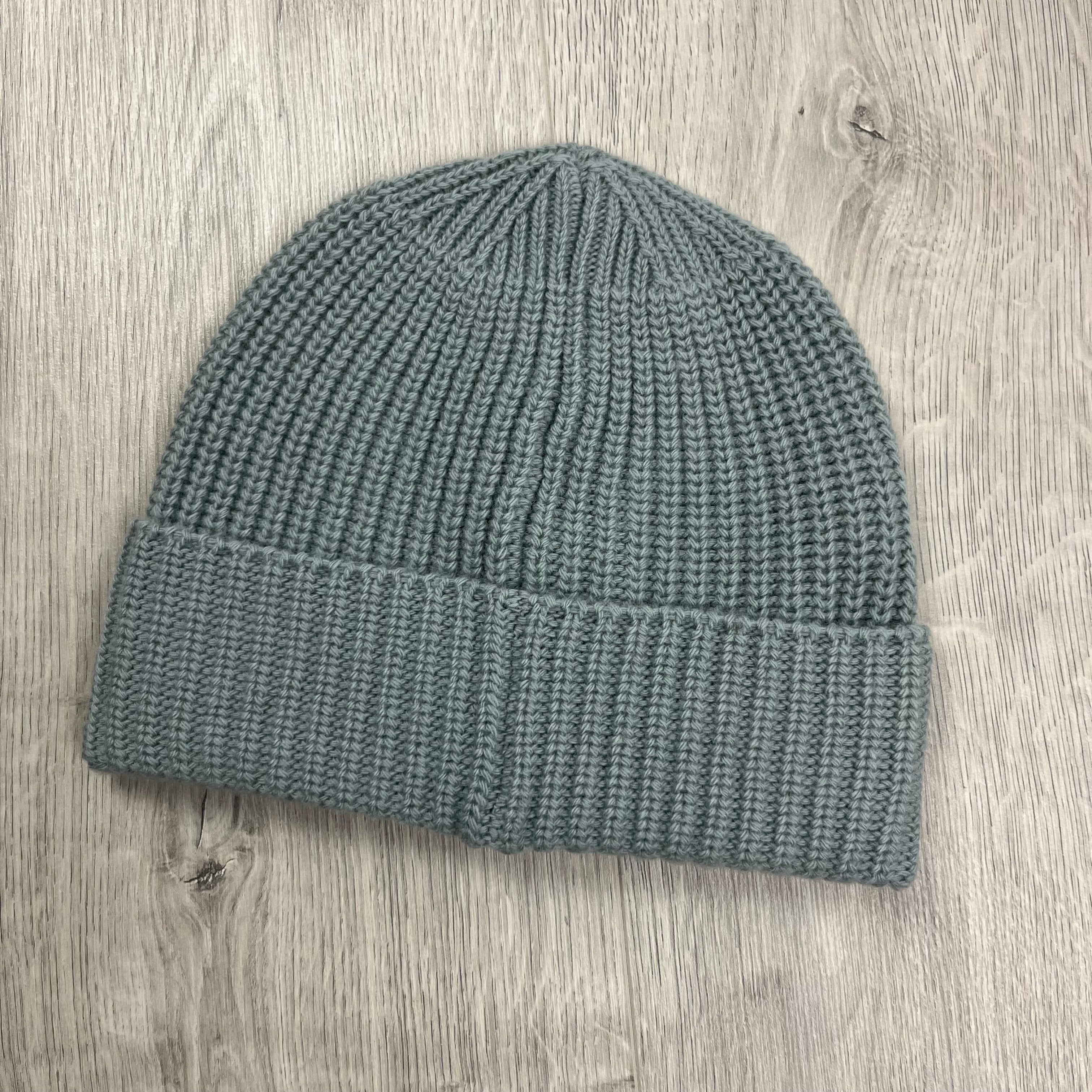 Stone Island wool beanie in Green Grey. On sale at Open Attire.