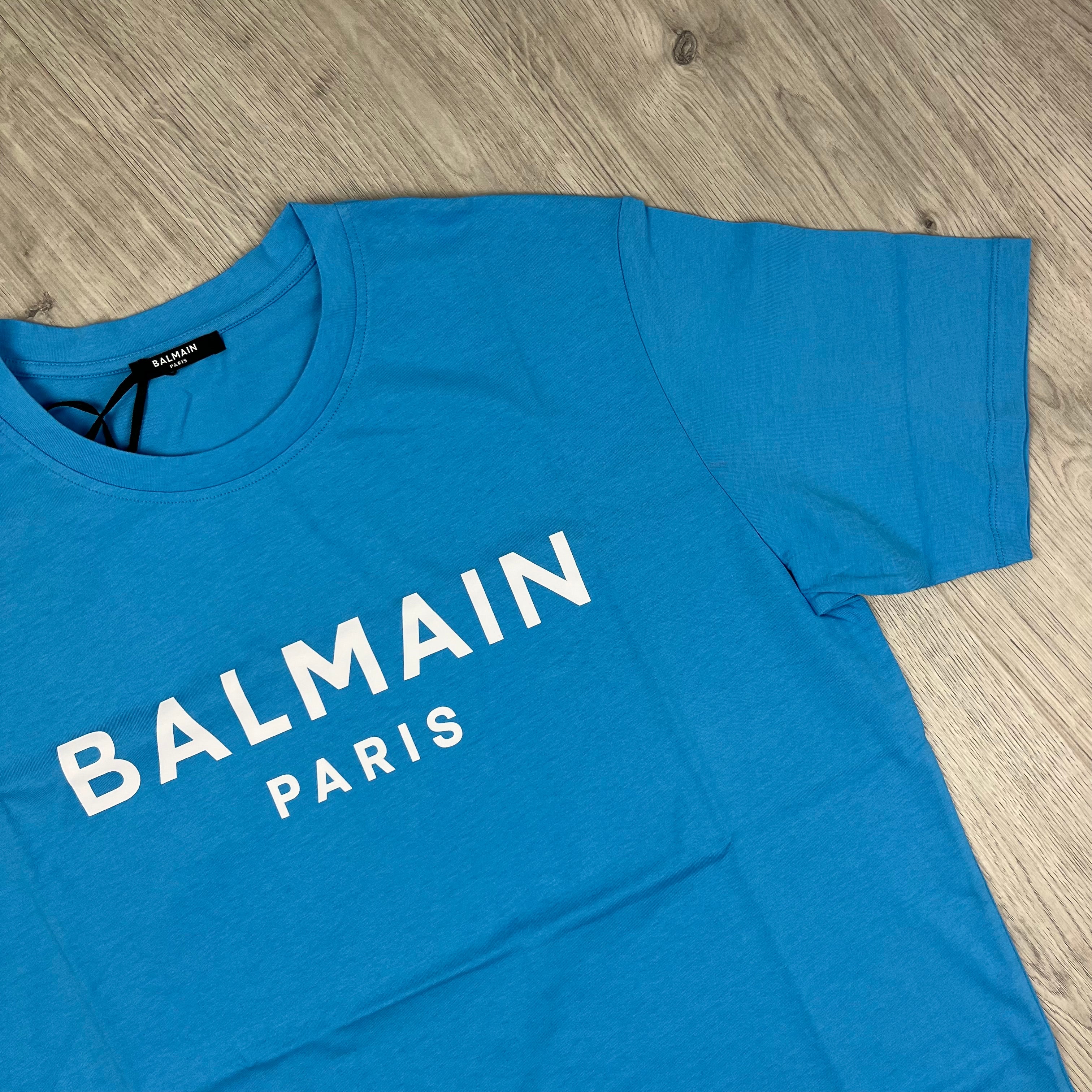 Balmain Printed T-Shirt in Blue. On sale at Open Attire.