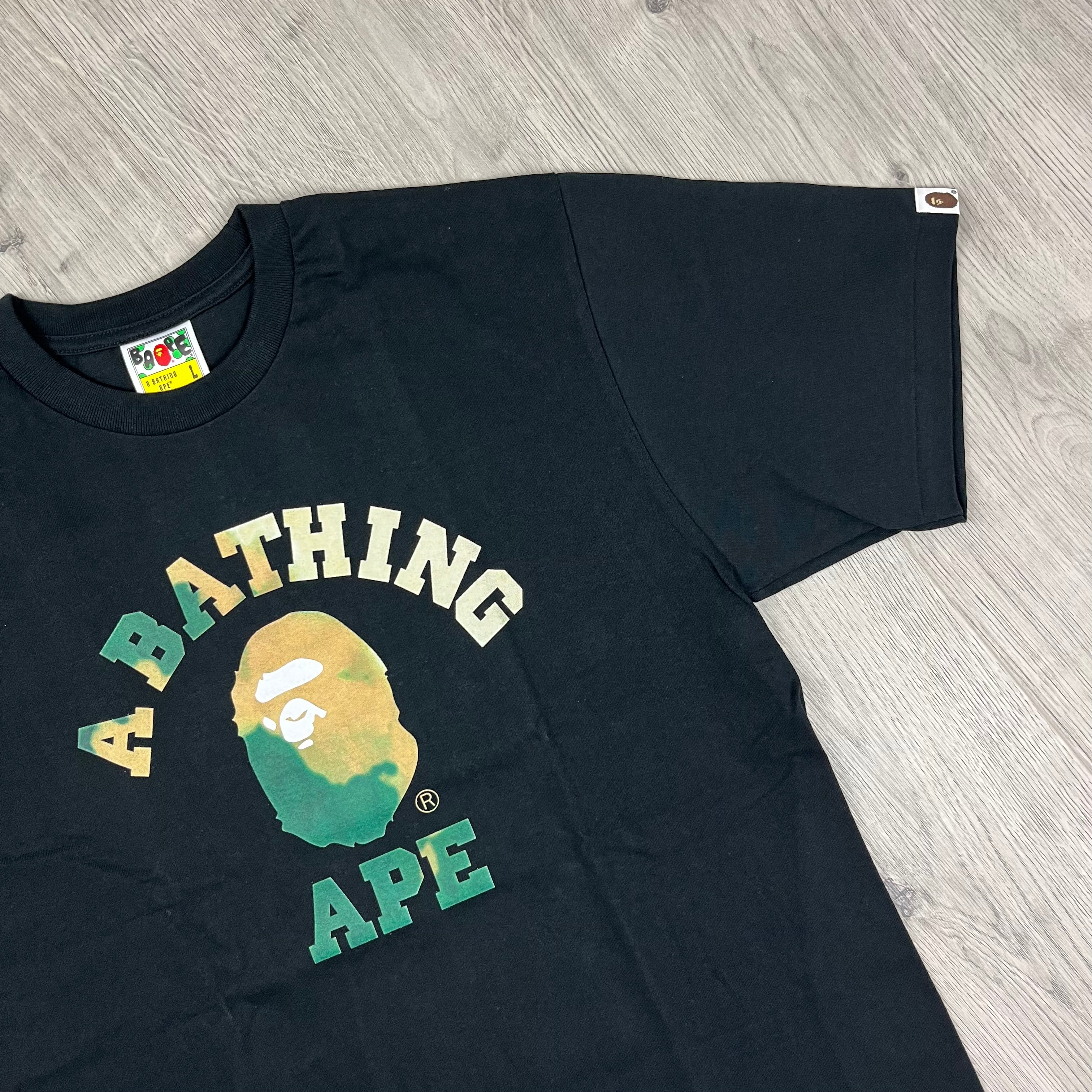 A Bathing Ape College T-Shirt in Black. On sale at Open Attire. 