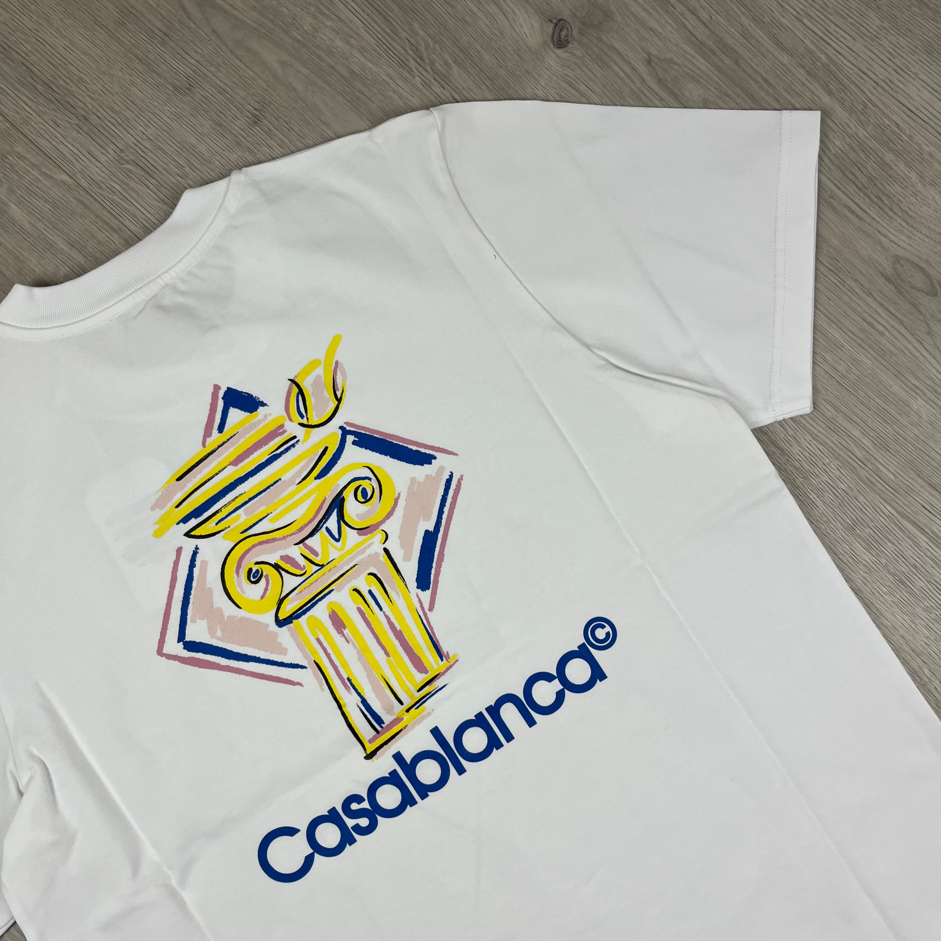 Casablanca Paris Diamond Column T-Shirt in White. On sale at Open Attire.