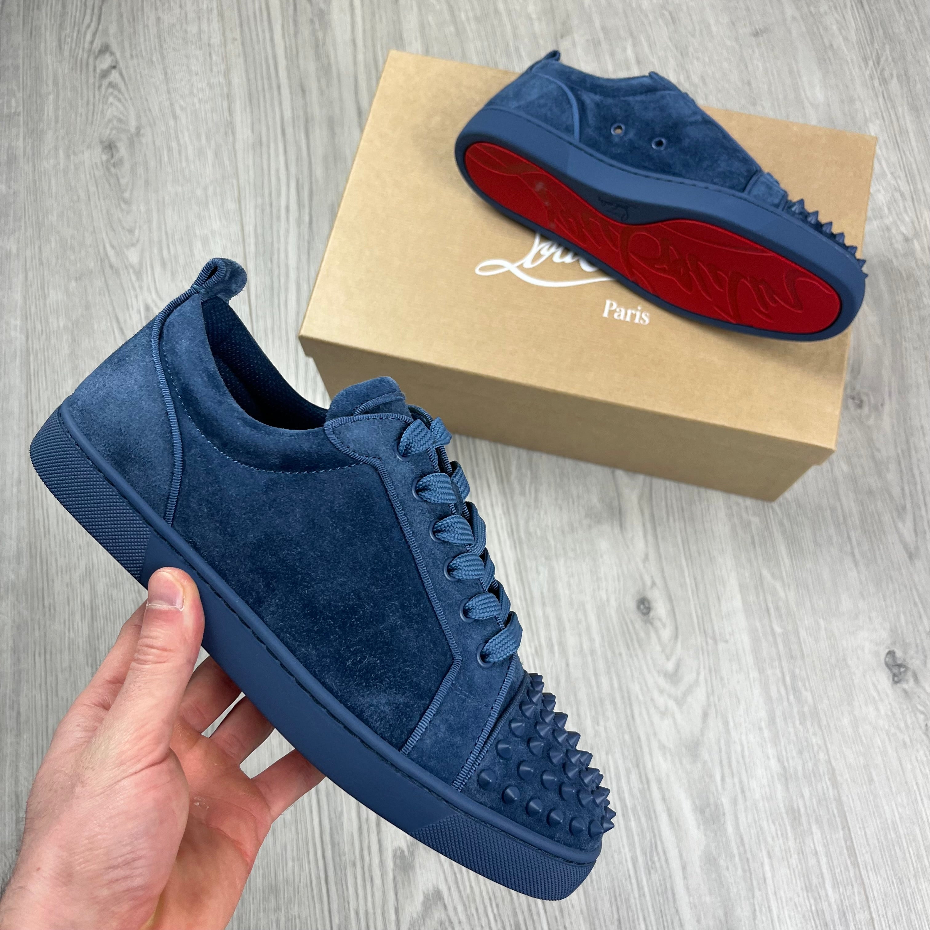 Christian Louboutin Louis Junior Sneakers in Denim Blue. On sale at Open Attire.