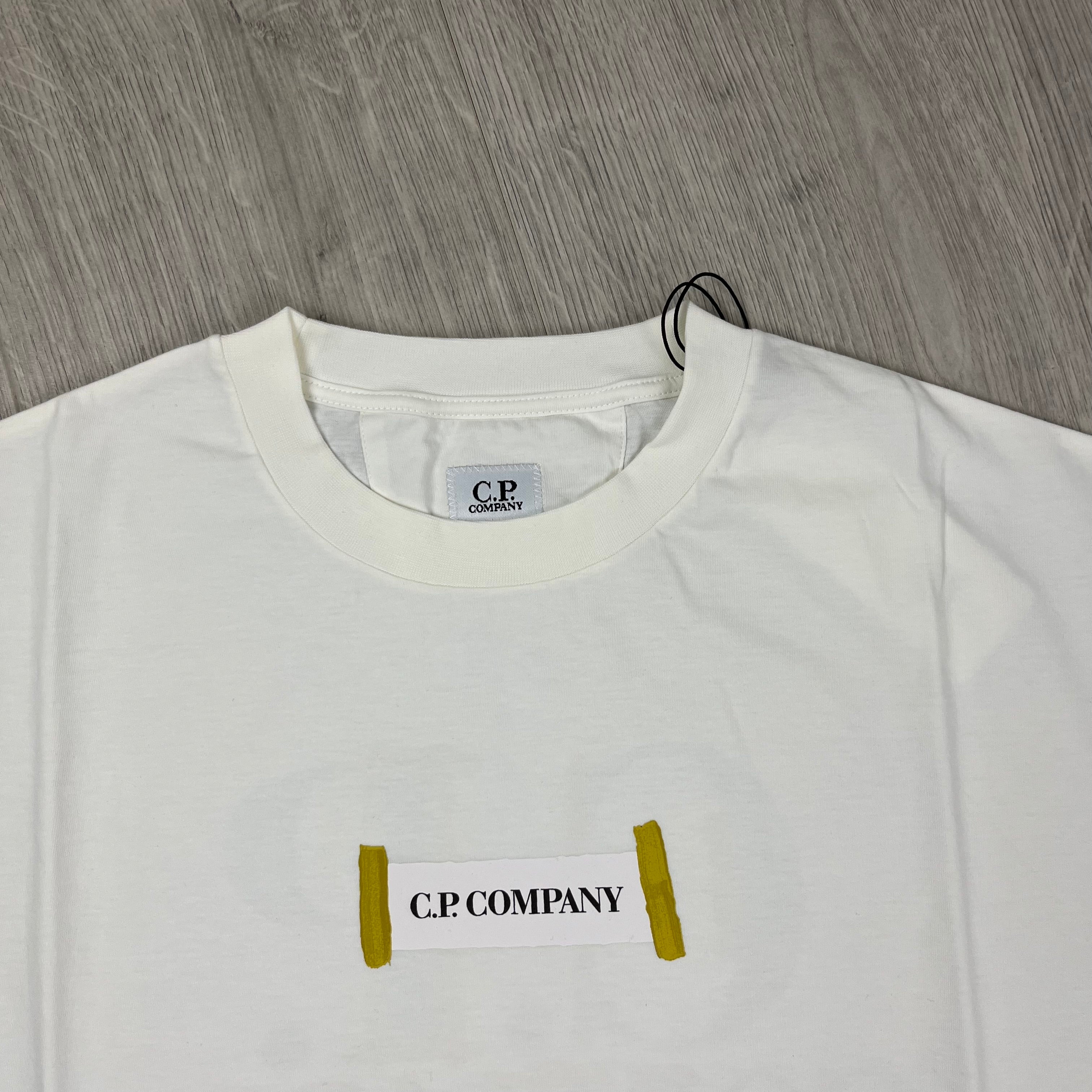 CP Company Blurred Logo T-Shirt in Gauze White. On sale at Open Attire.