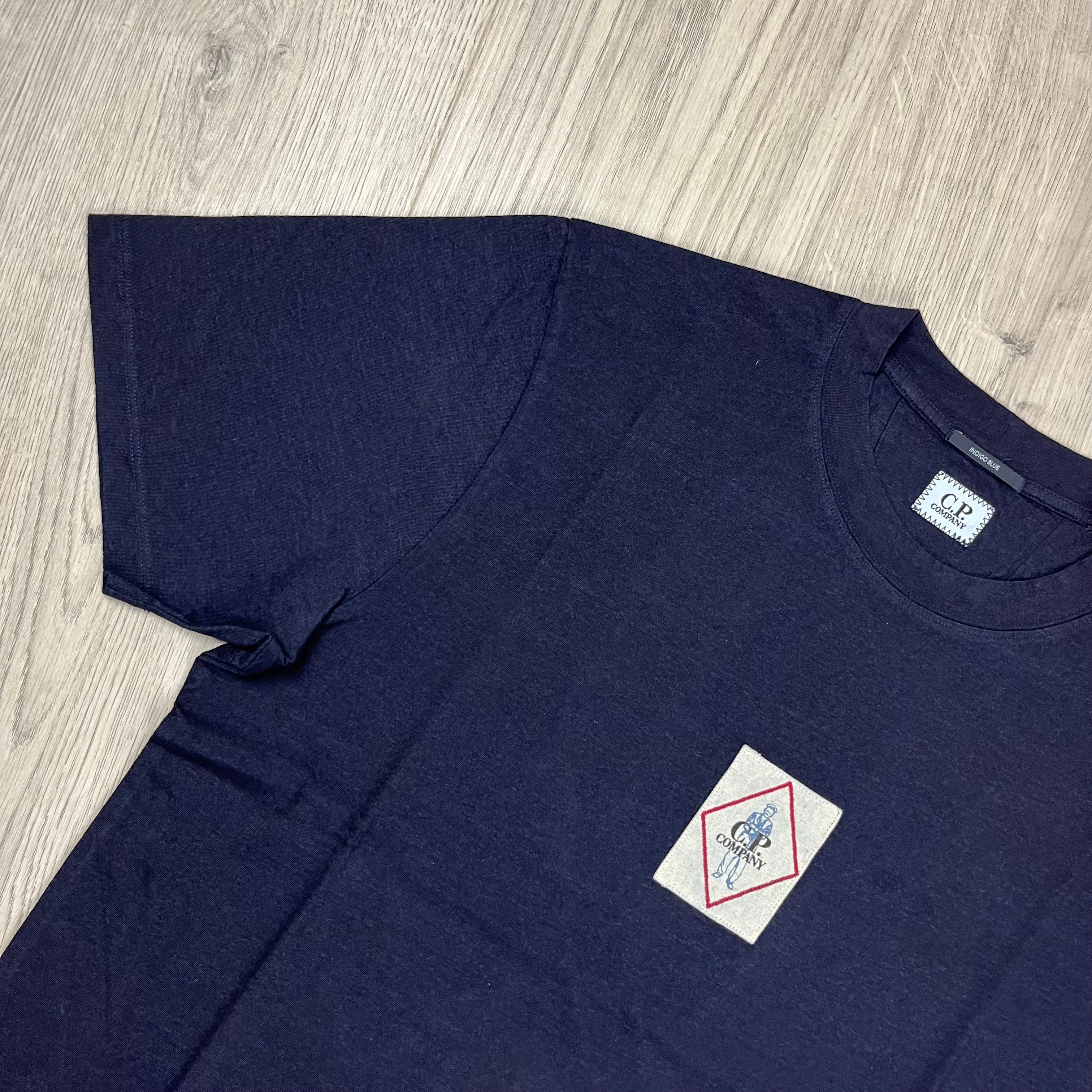 CP Company Embroidered British Sailor T-Shirt in Indigo Blue Denim. On sale at Open Attire.