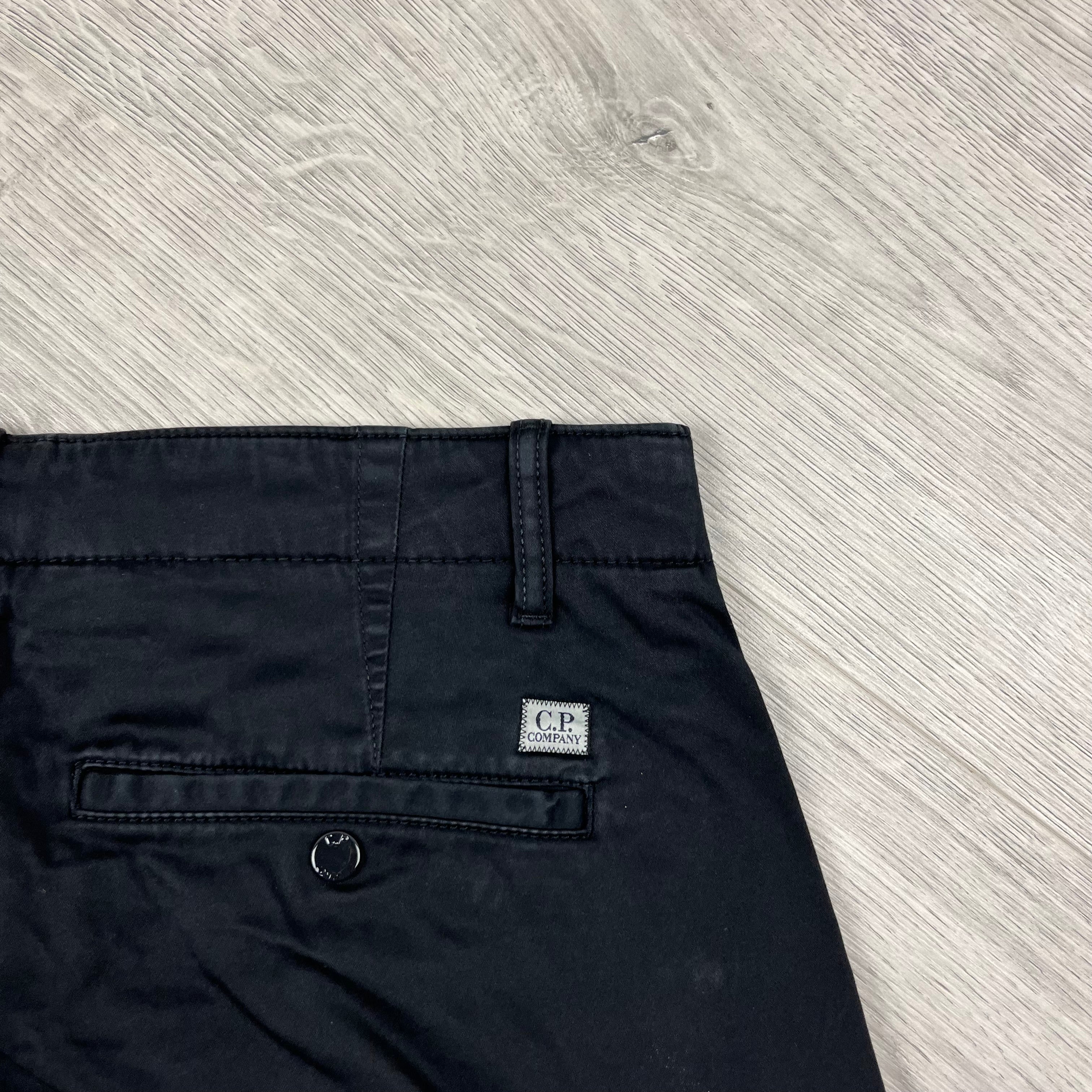 CP Company Gabardine Cargo Shorts in Black. On sale at Open Attire.