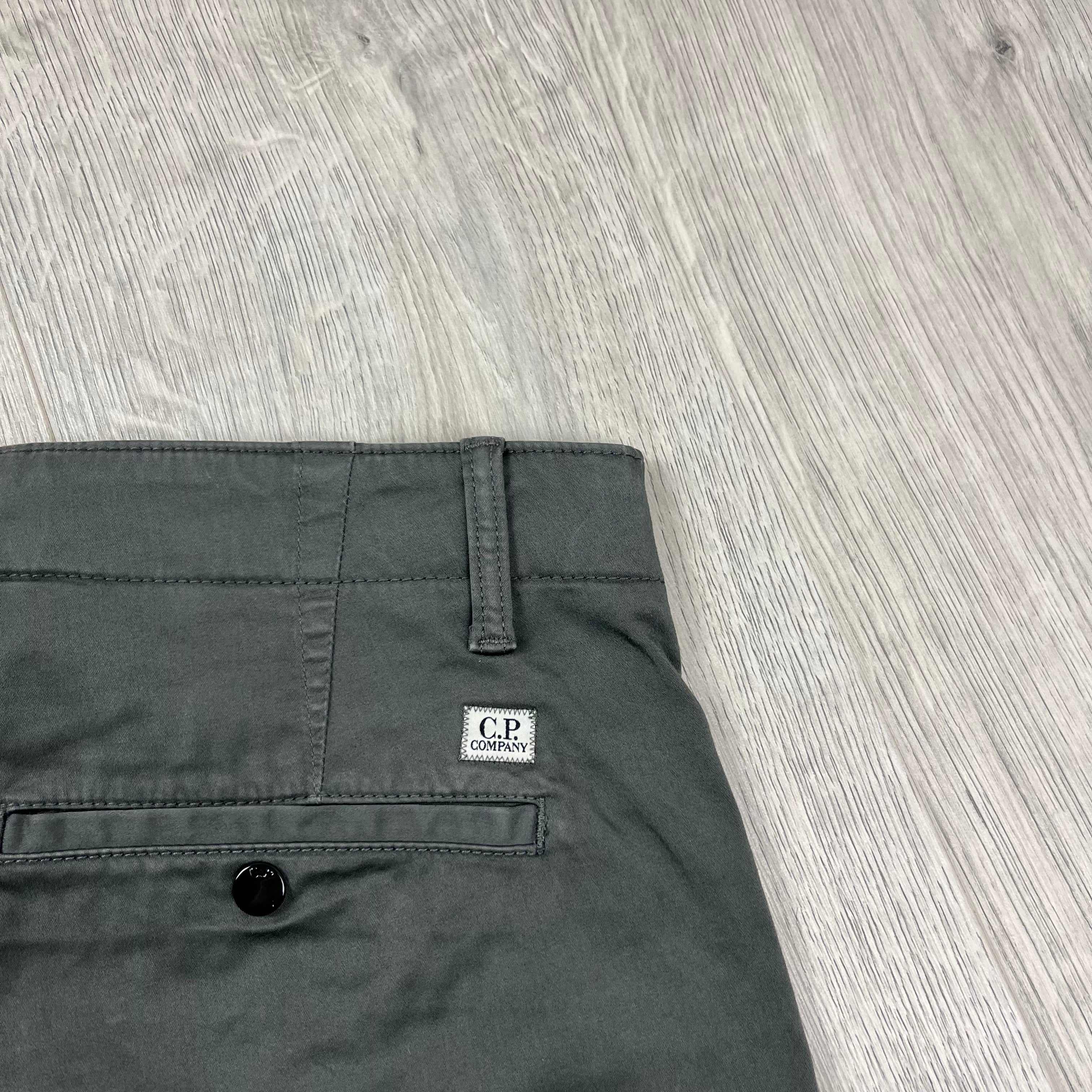 CP Company Gabardine Cargo Shorts in Smoked Pearl. On sale at Open Attire.