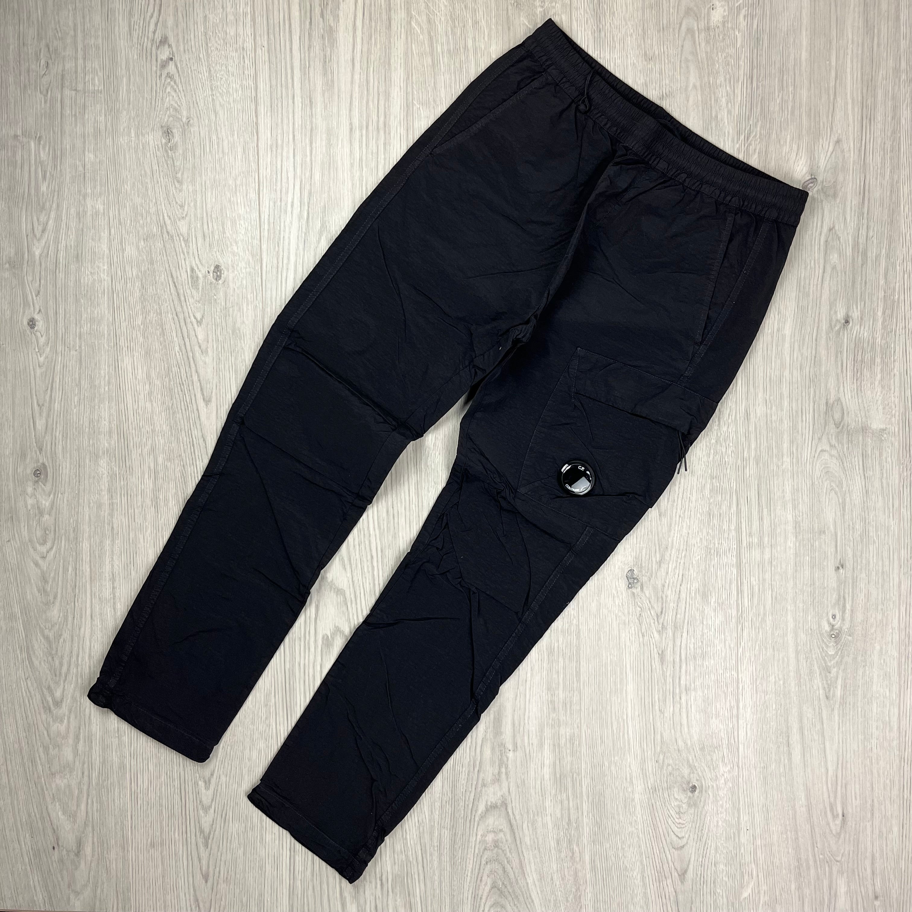 CP Company Flatt Nylon Cargo Trousers in Black. On sale at Open Attire.