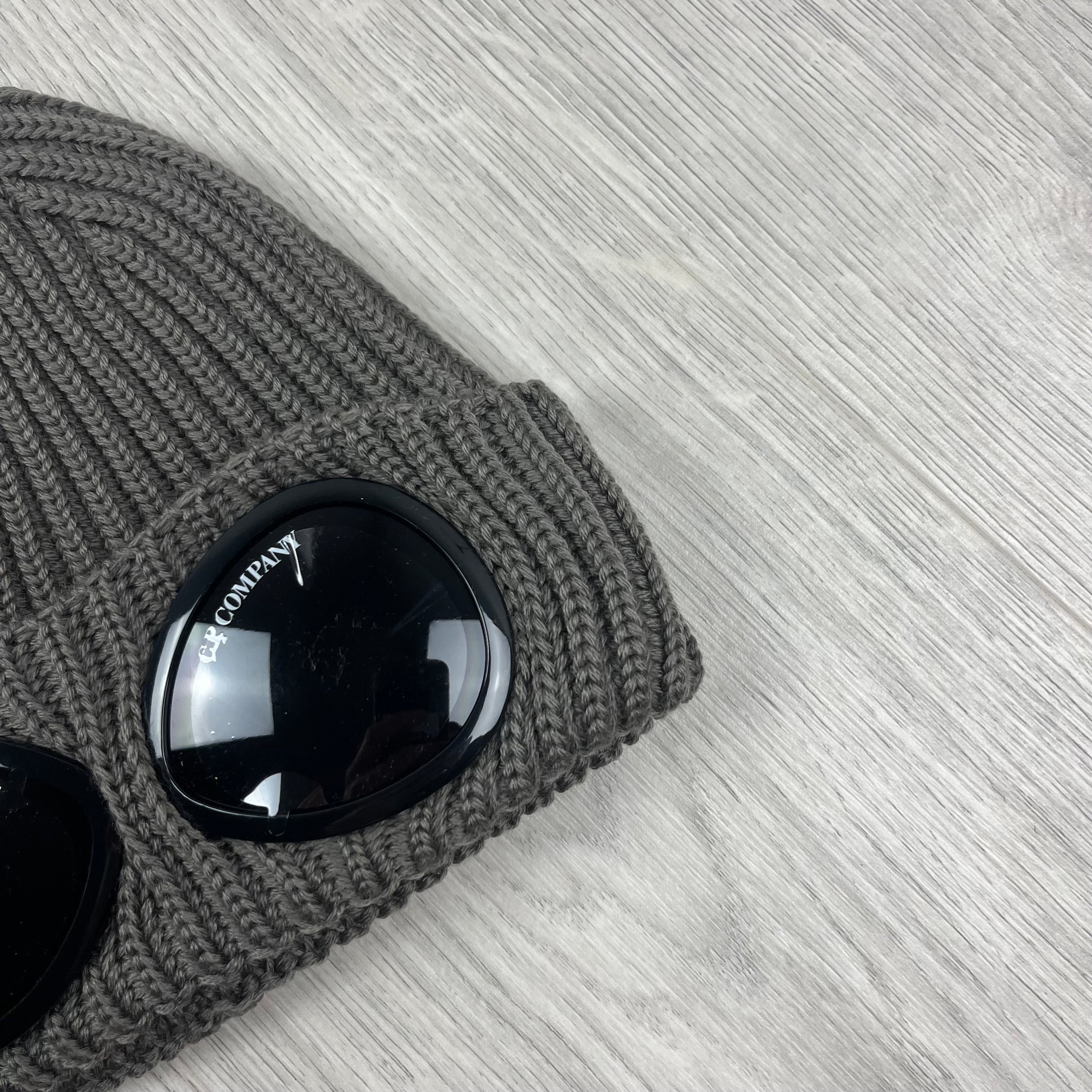 CP Company Merino Wool Lens Beanie in Walnut Beige. On sale at Open Attire.