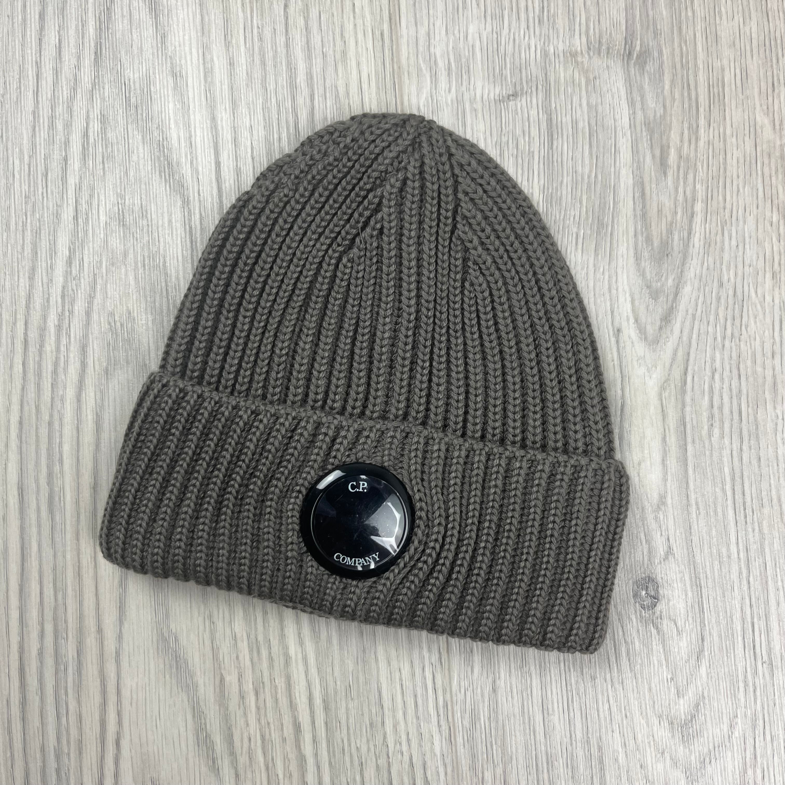 CP Company Merino Wool Lens Beanie in Walnut Beige. On sale at Open Attire.