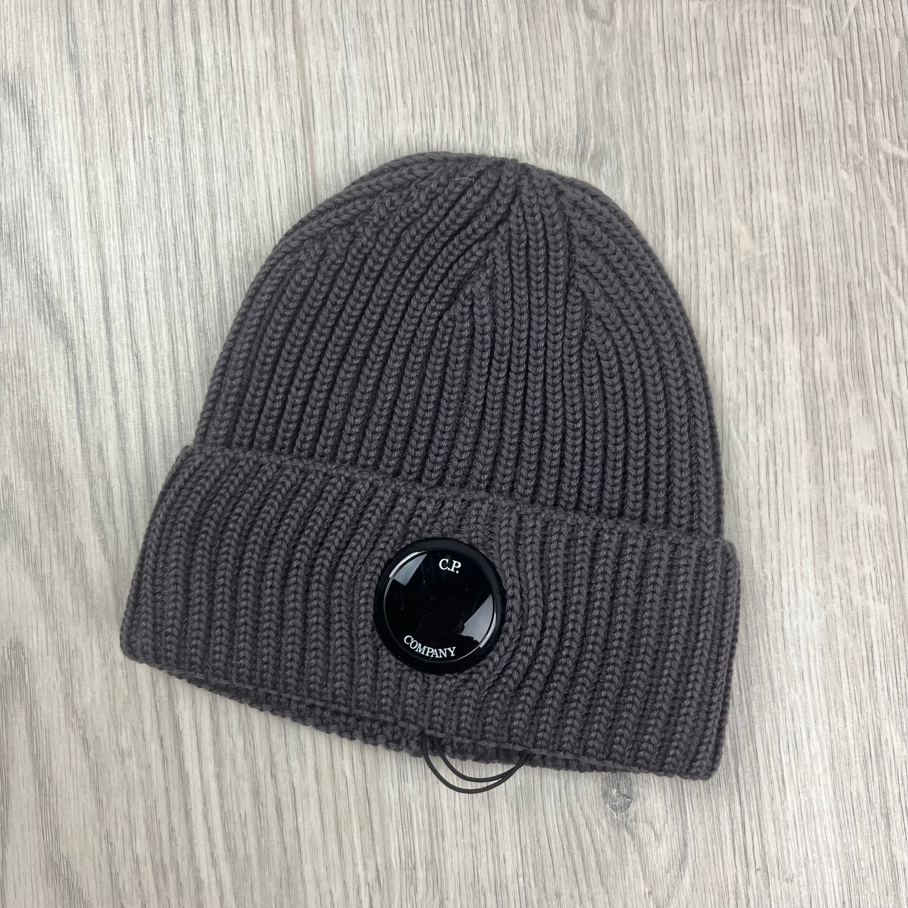 CP Company Merino Wool Lens Beanie in Boulevard Violet. On sale at Open Attire.