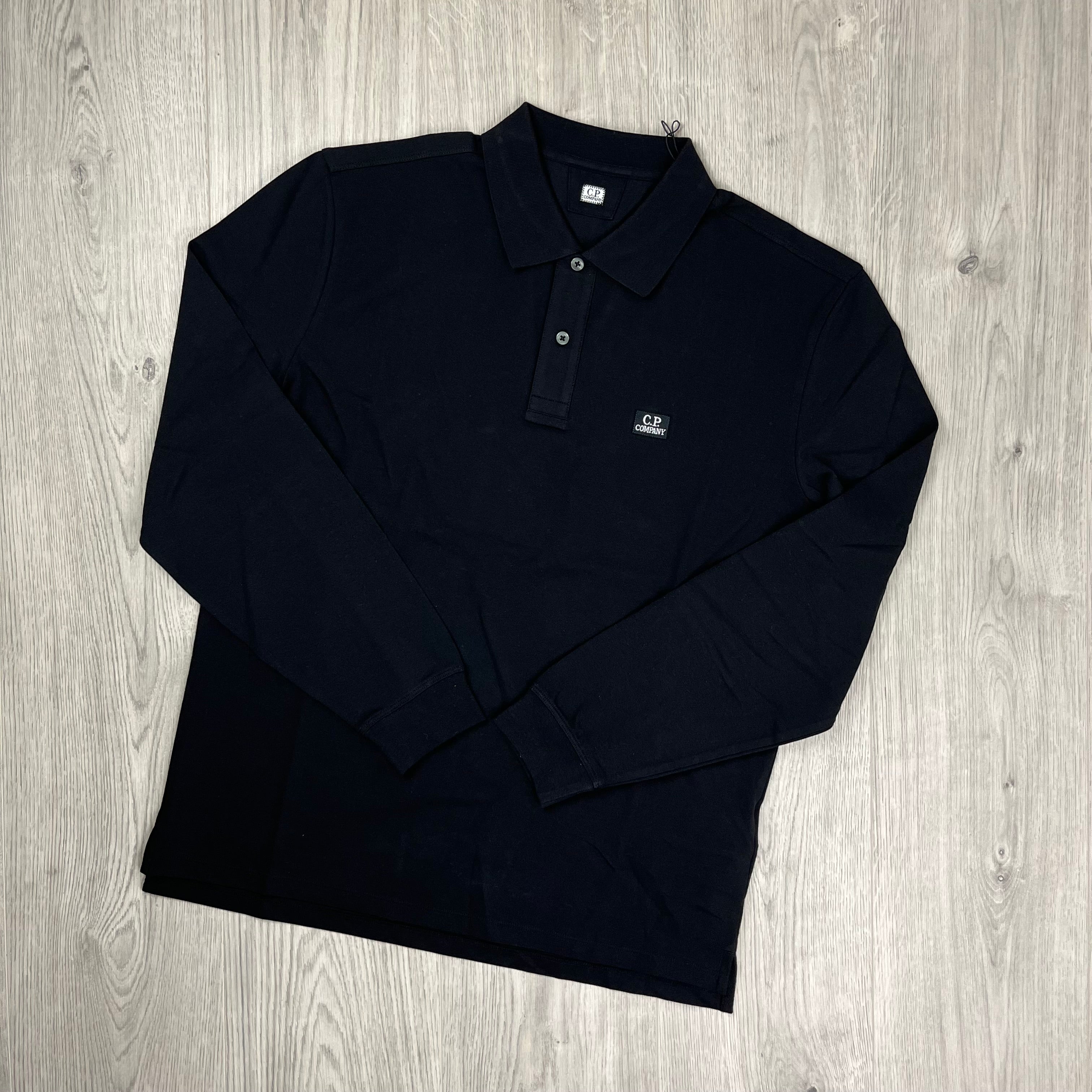 CP Company Long-sleeve Polo Shirt in Black. On sale at Open Attire.