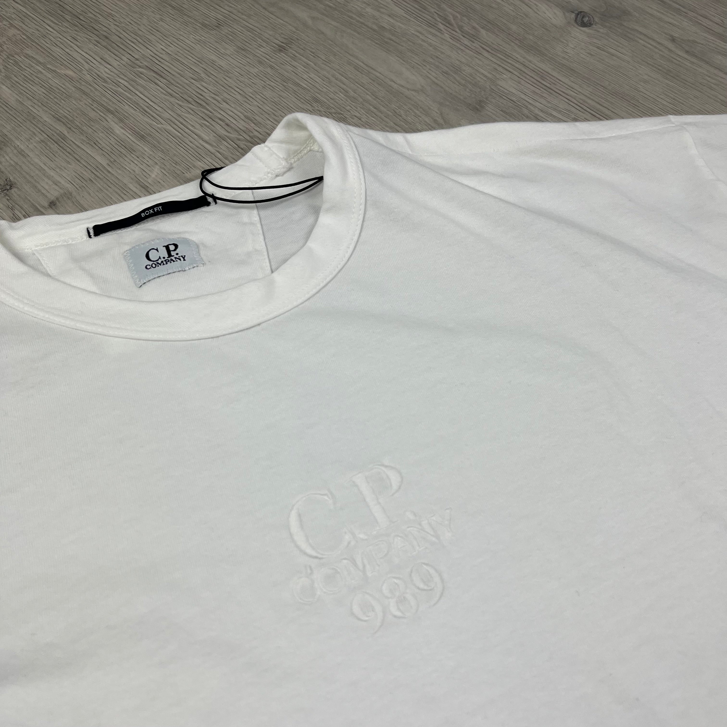 CP Company Boxy Fit T-Shirt in Gauze White. On sale at Open Attire.