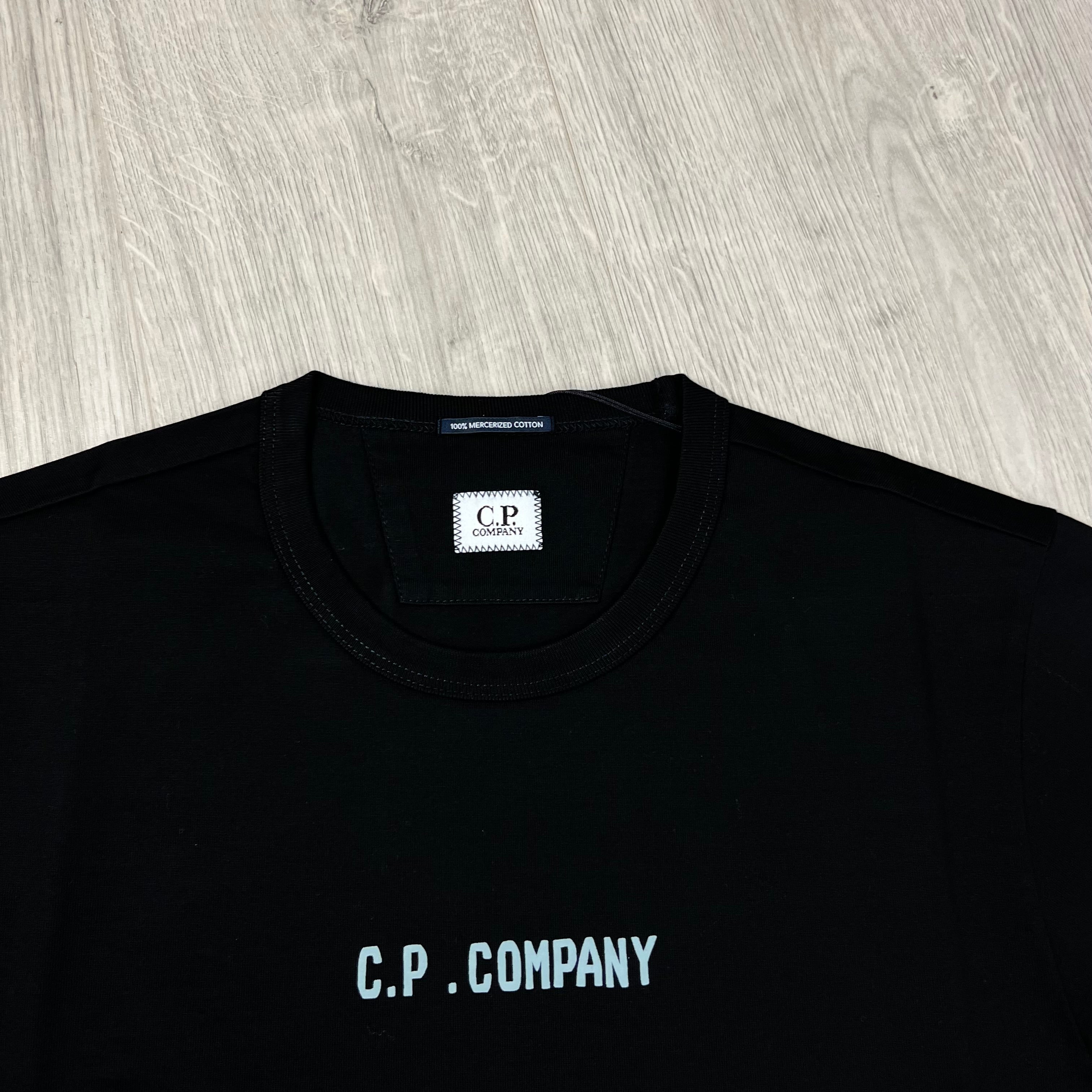 CP Company Typographic T-Shirt in Black. On sale at Open Attire.