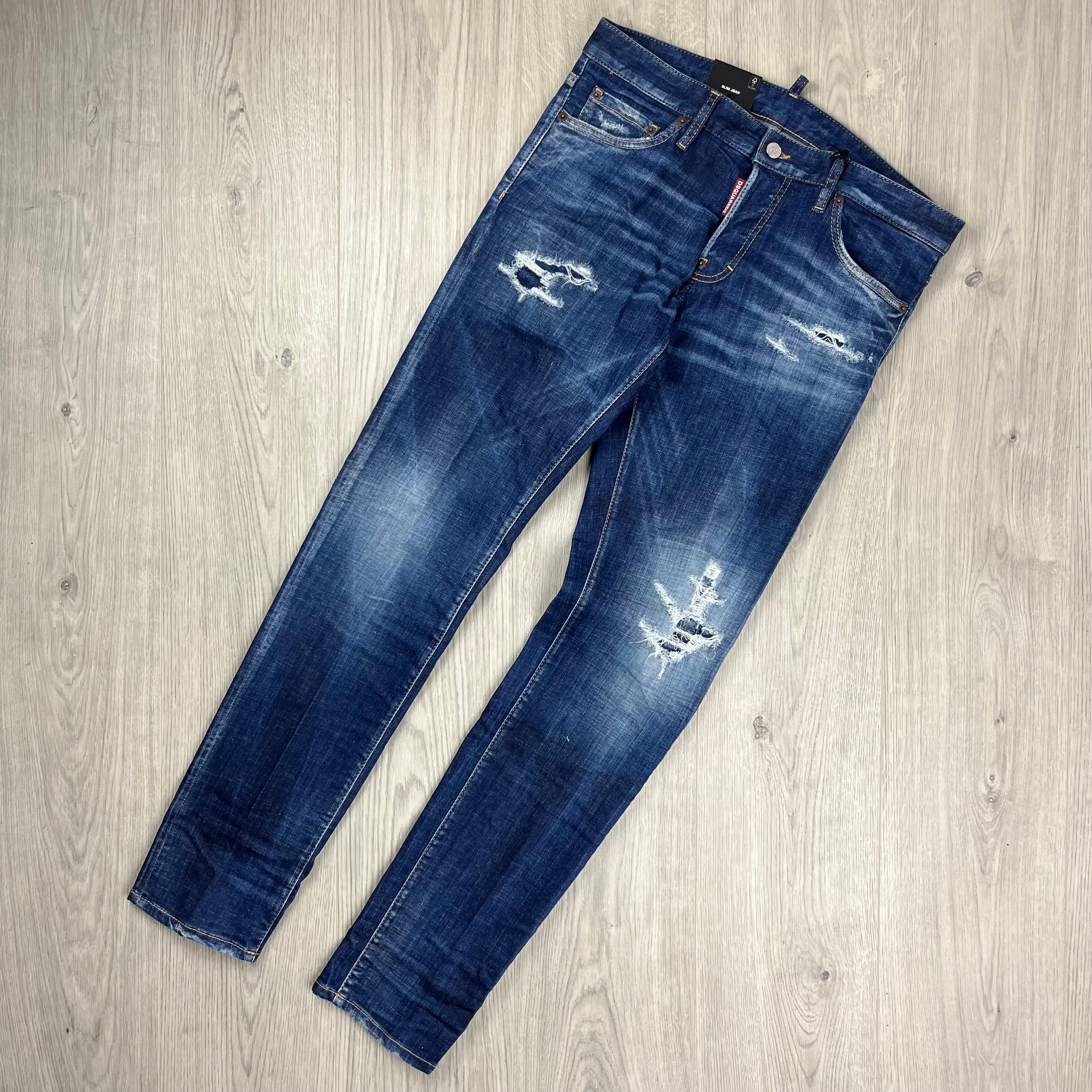 DSQUARED2 Slim Jeans in Denim Blue. On sale at Open Attire.