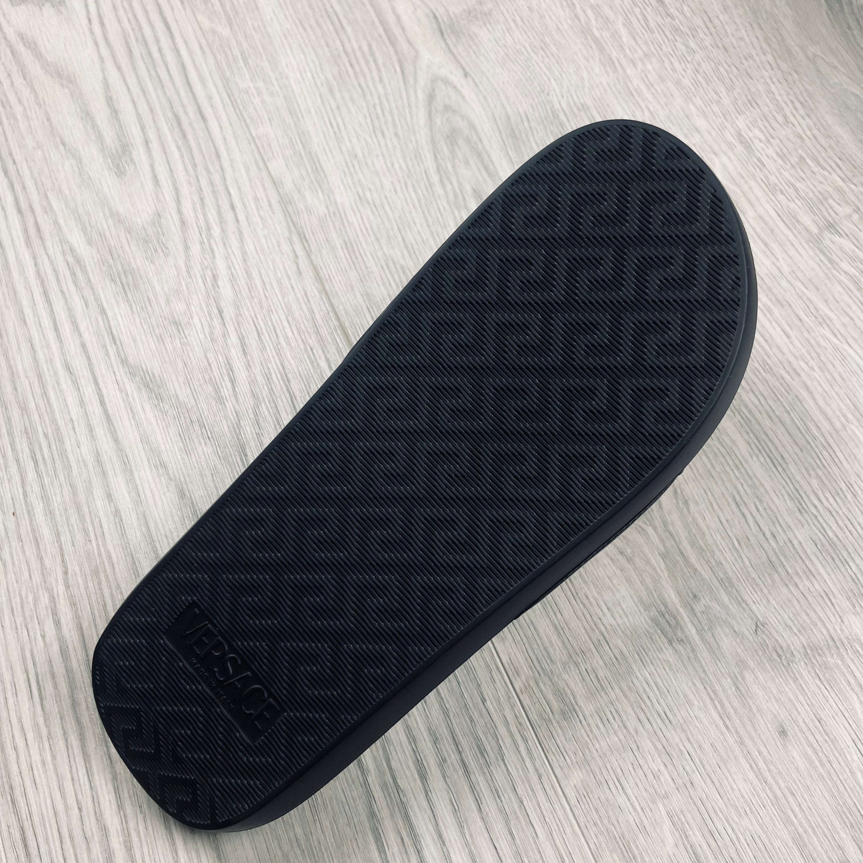 Versace Greca Rubber Slides - Black