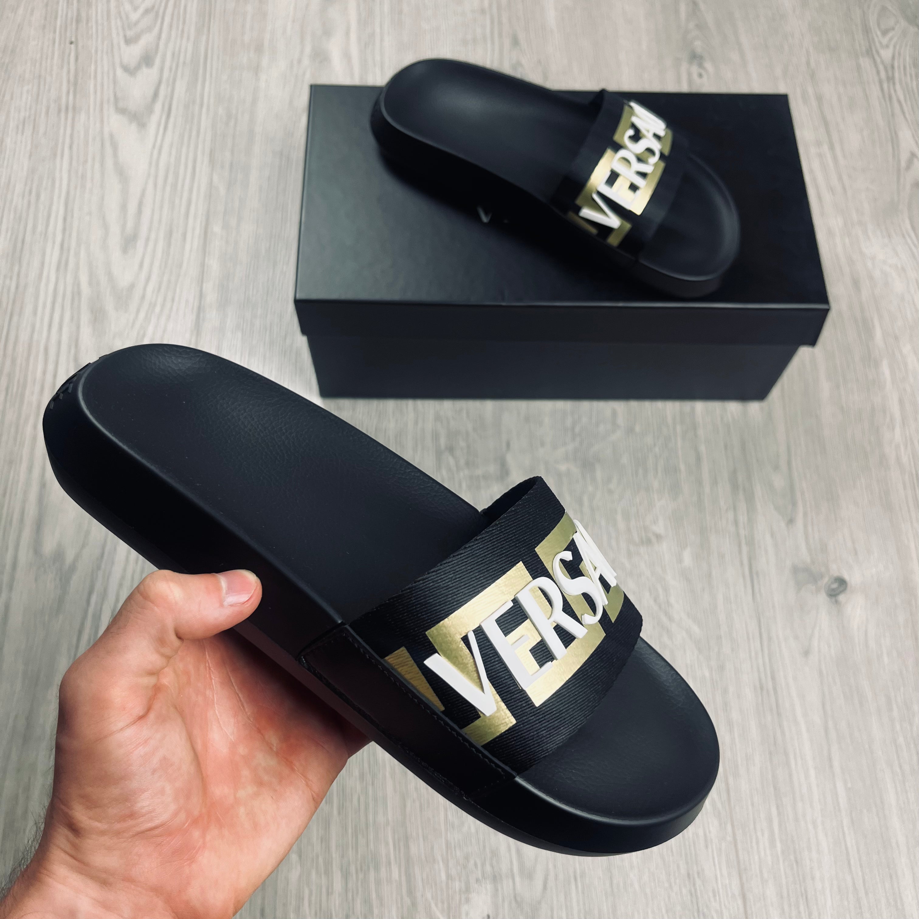 Versace Greca Rubber Slides - Black