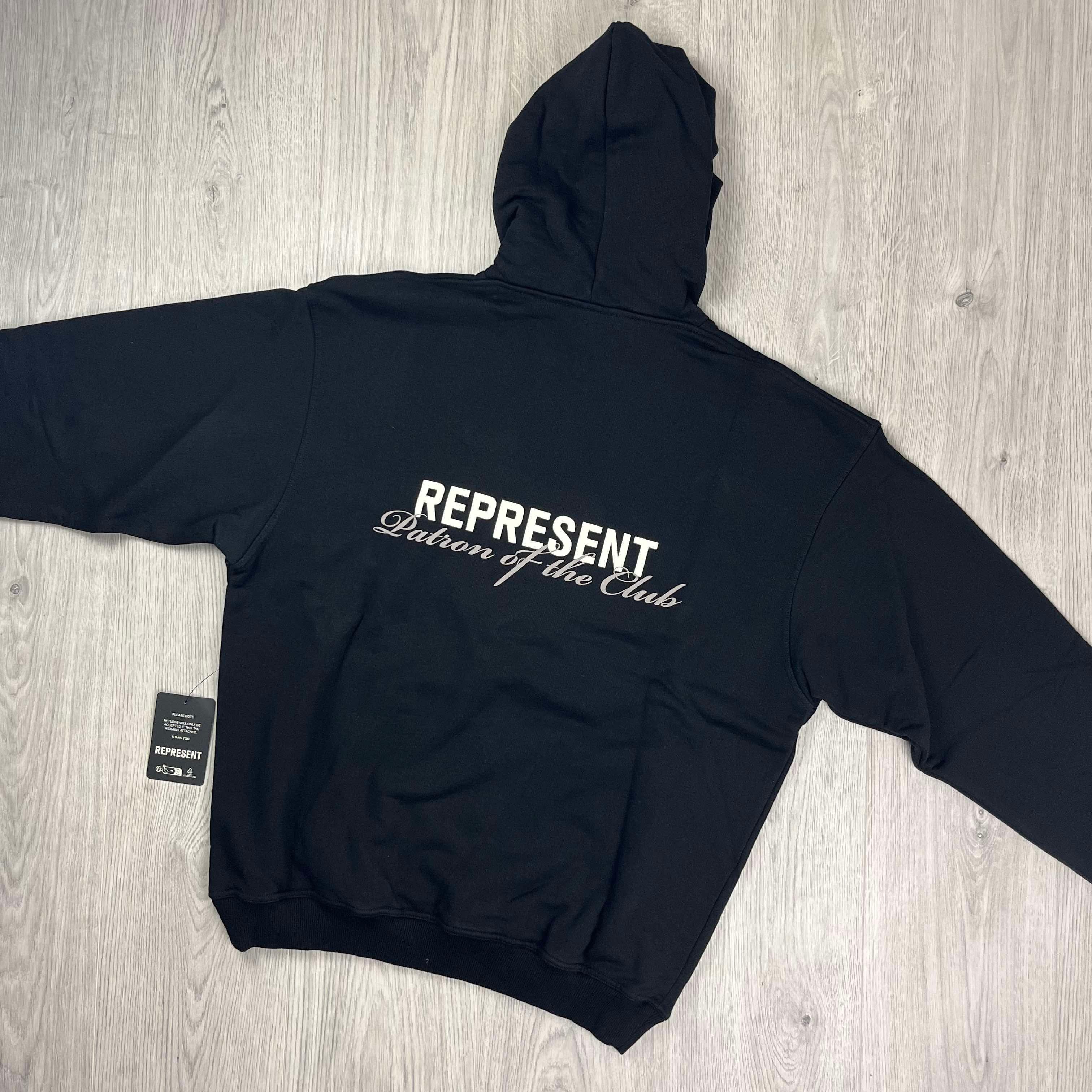 Represent 'Patron Of The Club' Hoodie in Black. On sale at Open Attire.