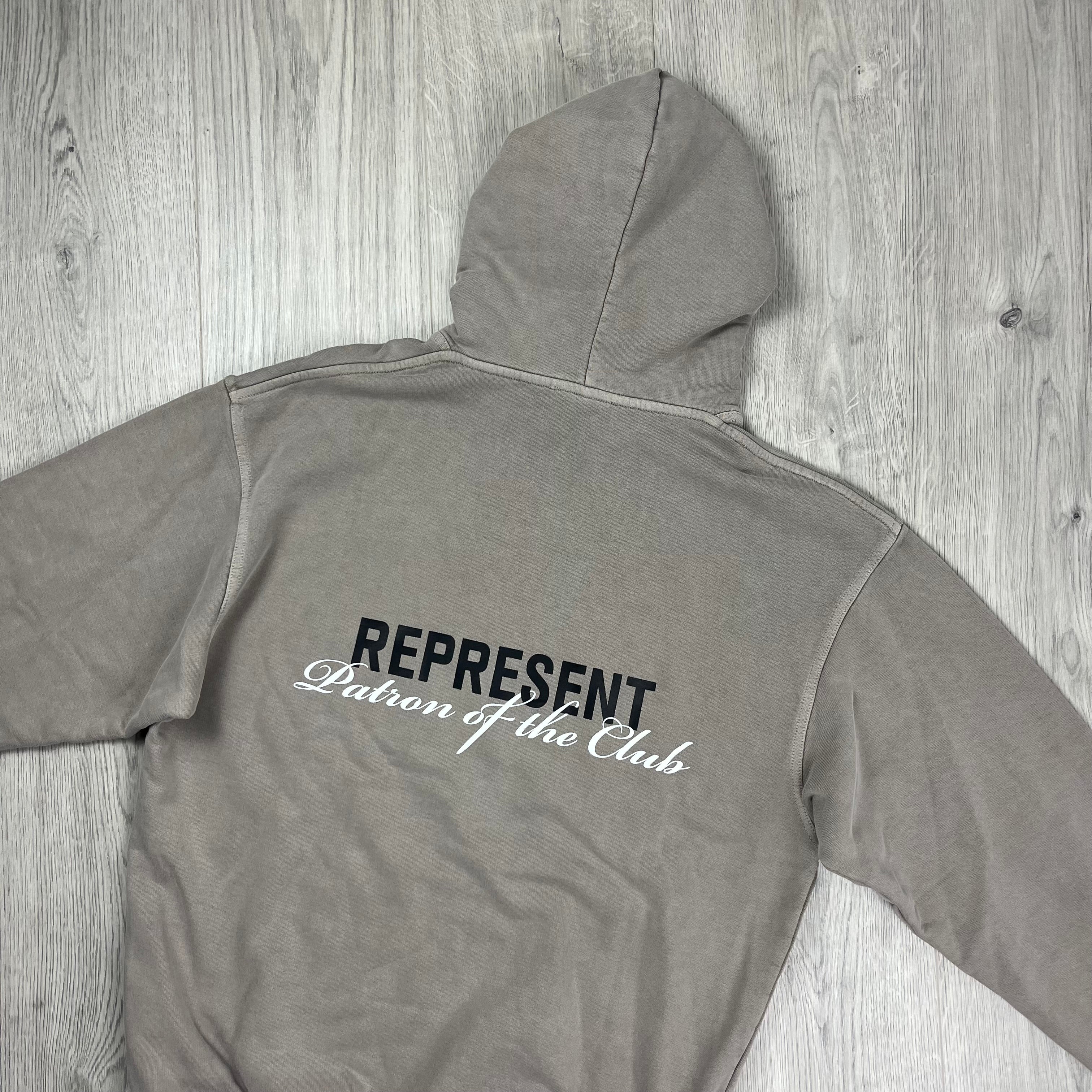 Represent 'Patron Of The Club' Hoodie in Mudstone. On sale at Open Attire.