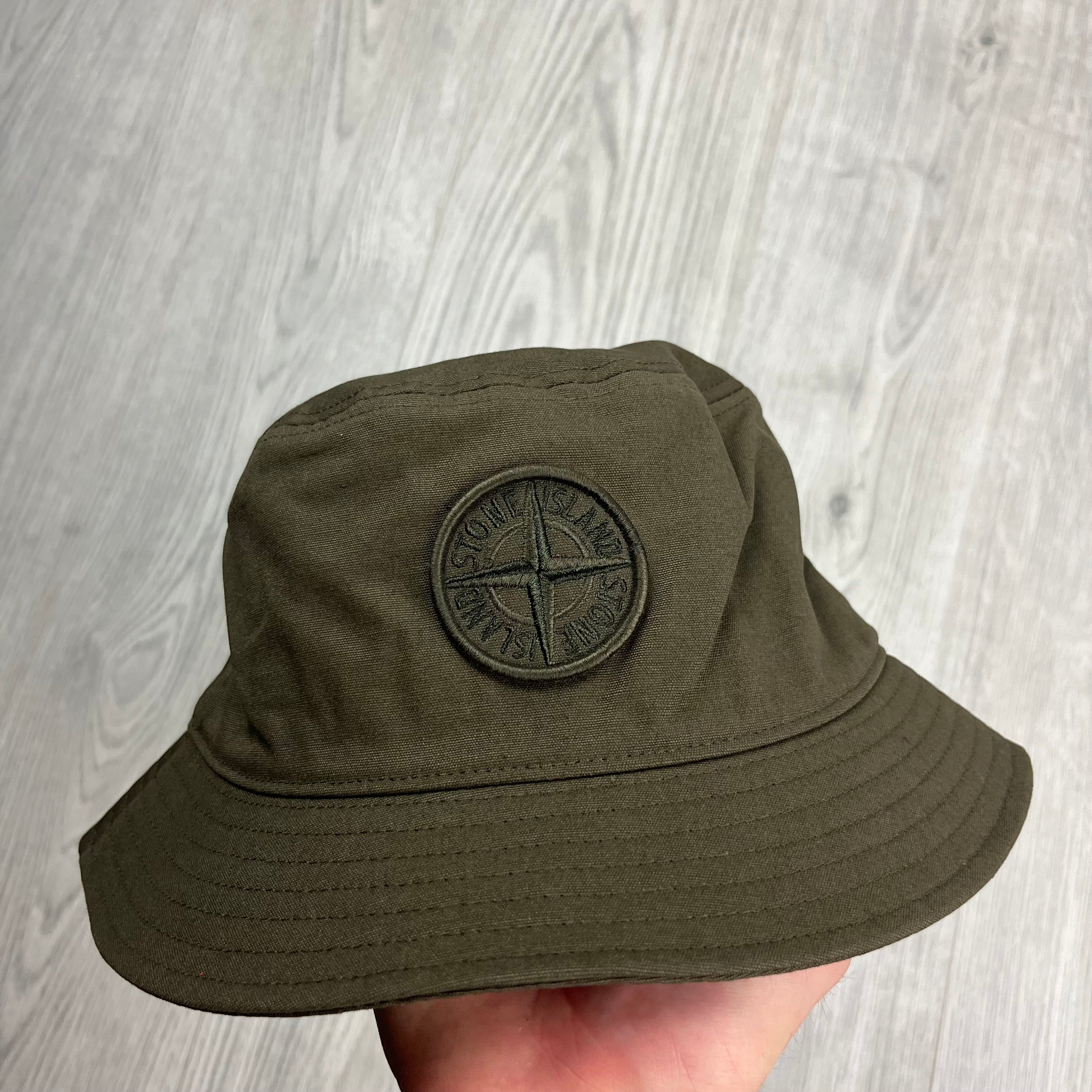 Stone Island cotton Bucket Hat in Military Green. On sale at Open Attire.