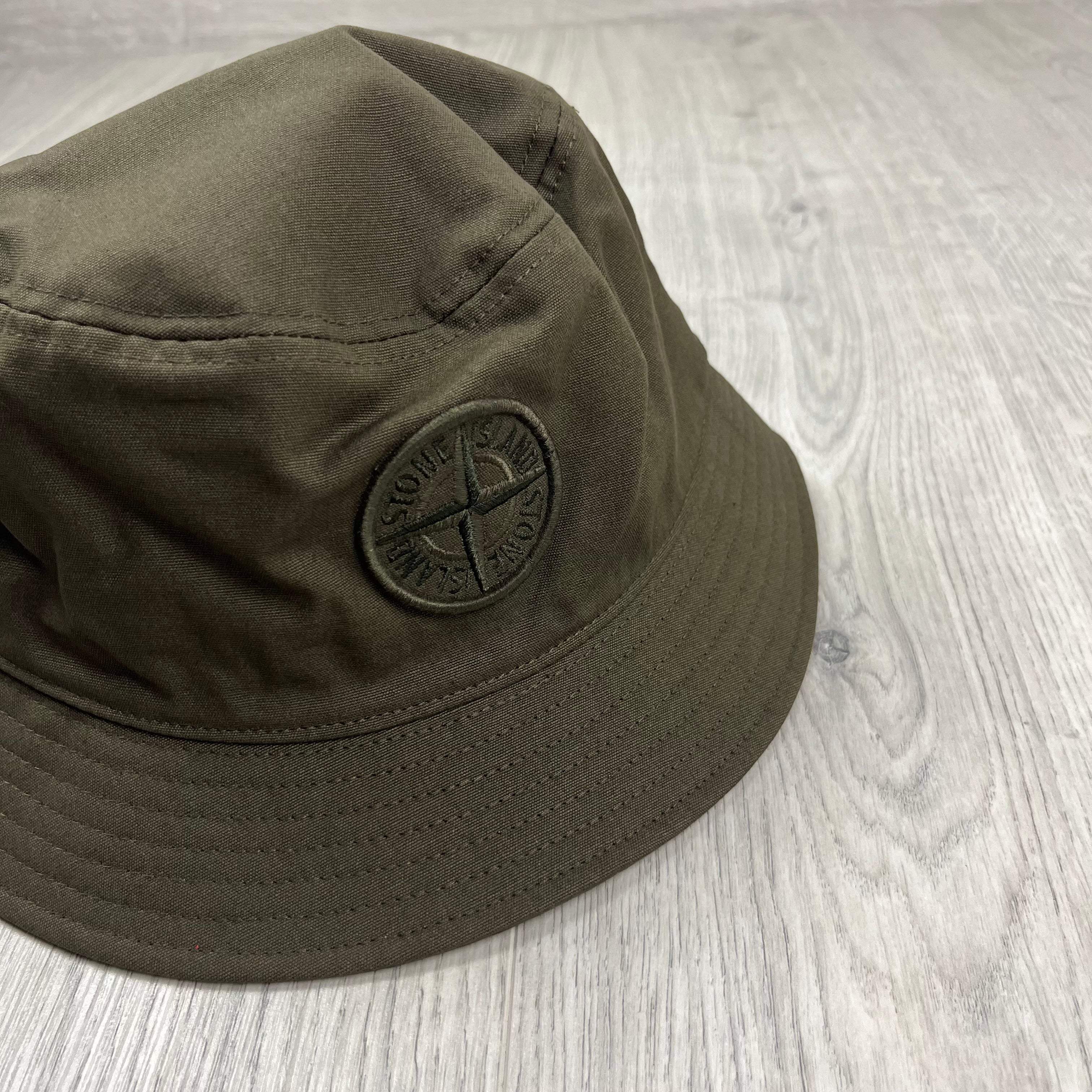 Stone Island cotton Bucket Hat in Military Green. On sale at Open Attire.