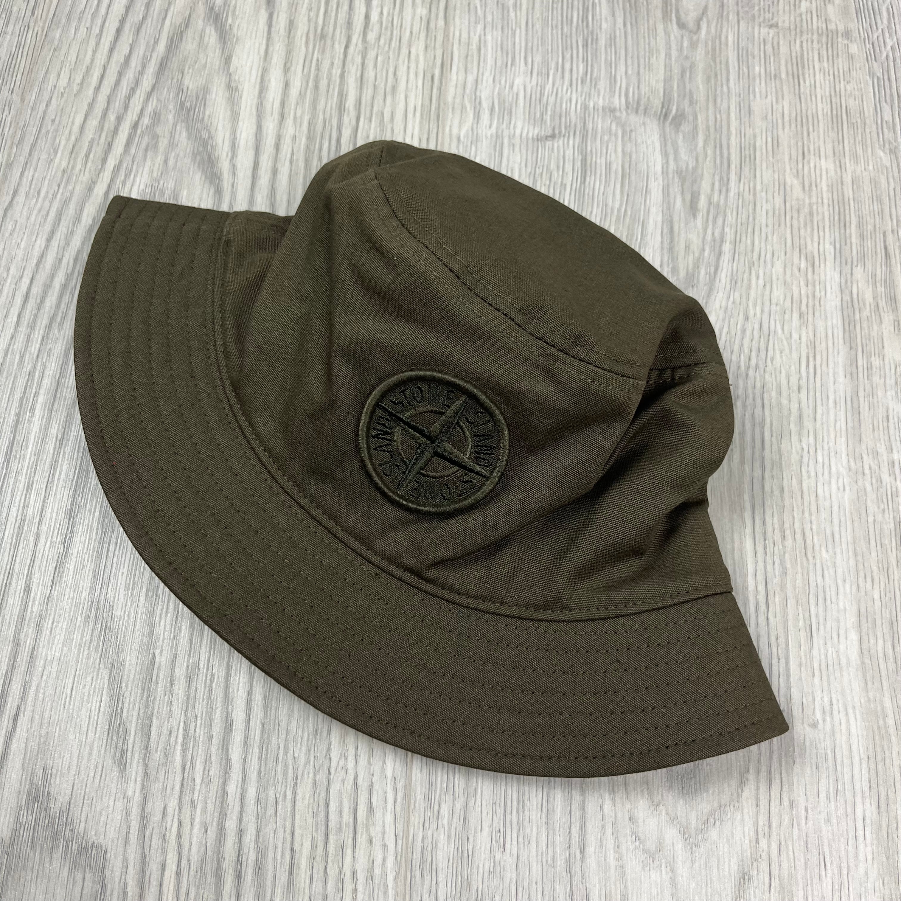 Stone Island cotton Bucket Hat in Military Green. On sale at Open Attire.