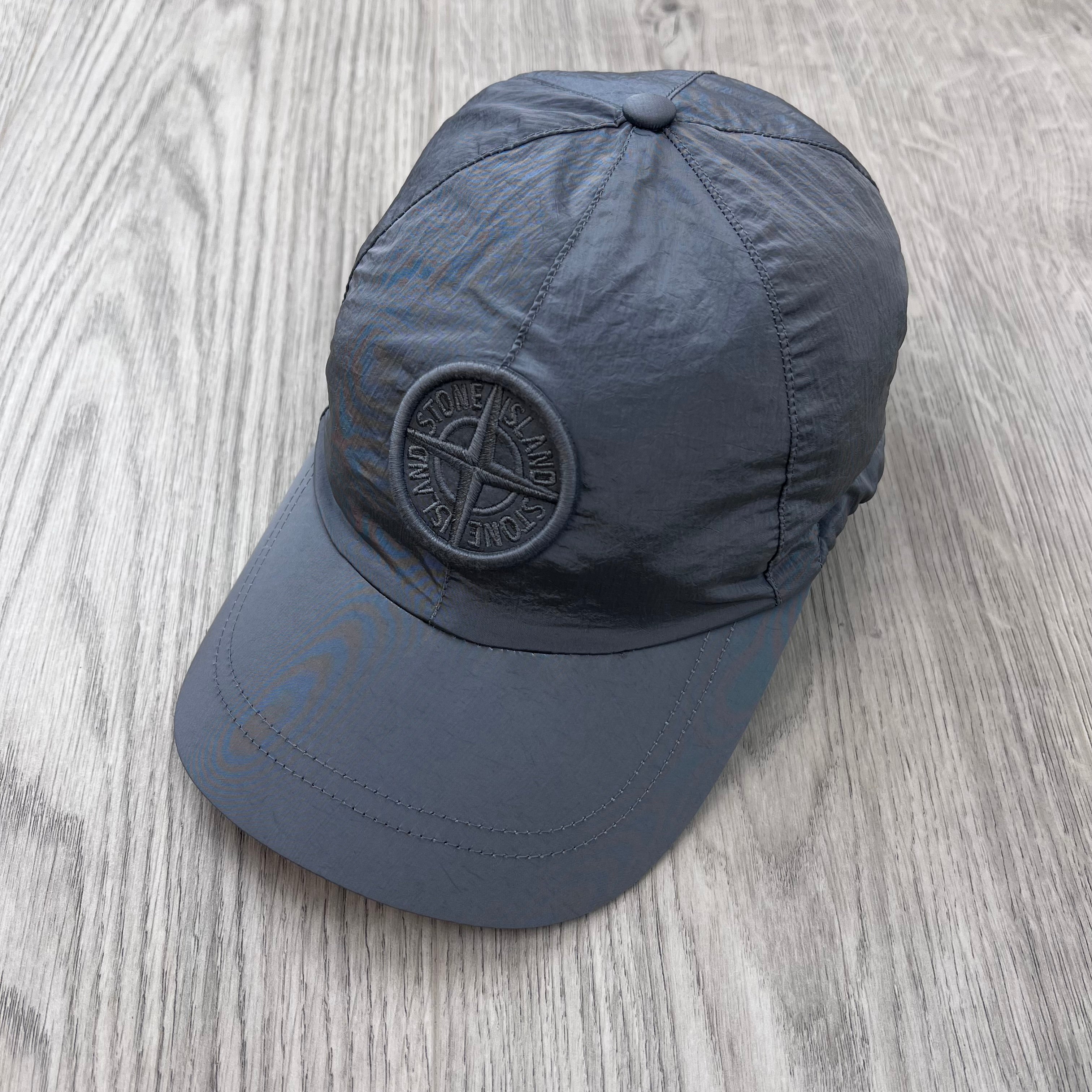Front view of the Stone Island Nylon Metal Baseball Cap in Ash Grey.