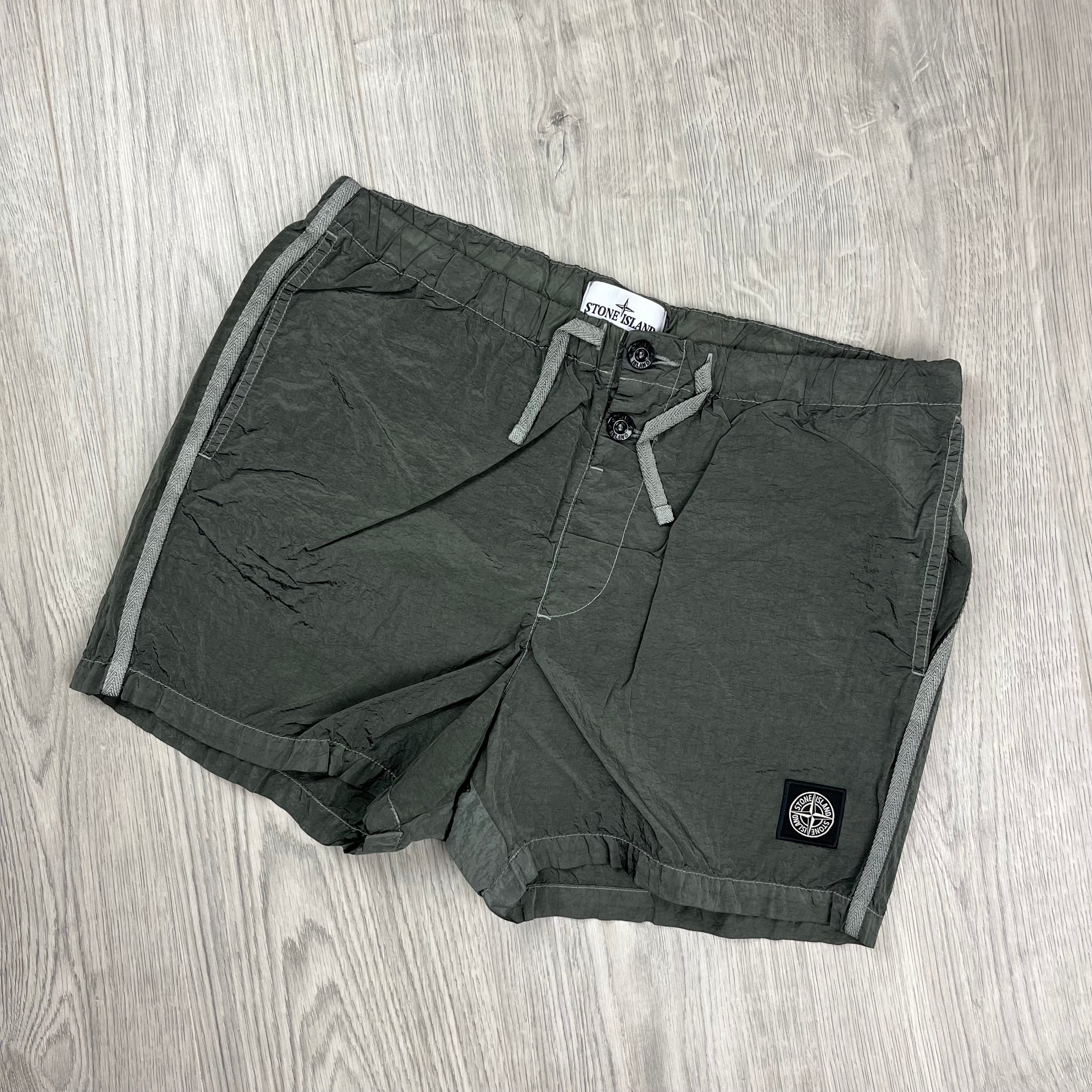 Stone Island Nylon Metal Swim Shorts in Military Green. On sale at Open Attire.