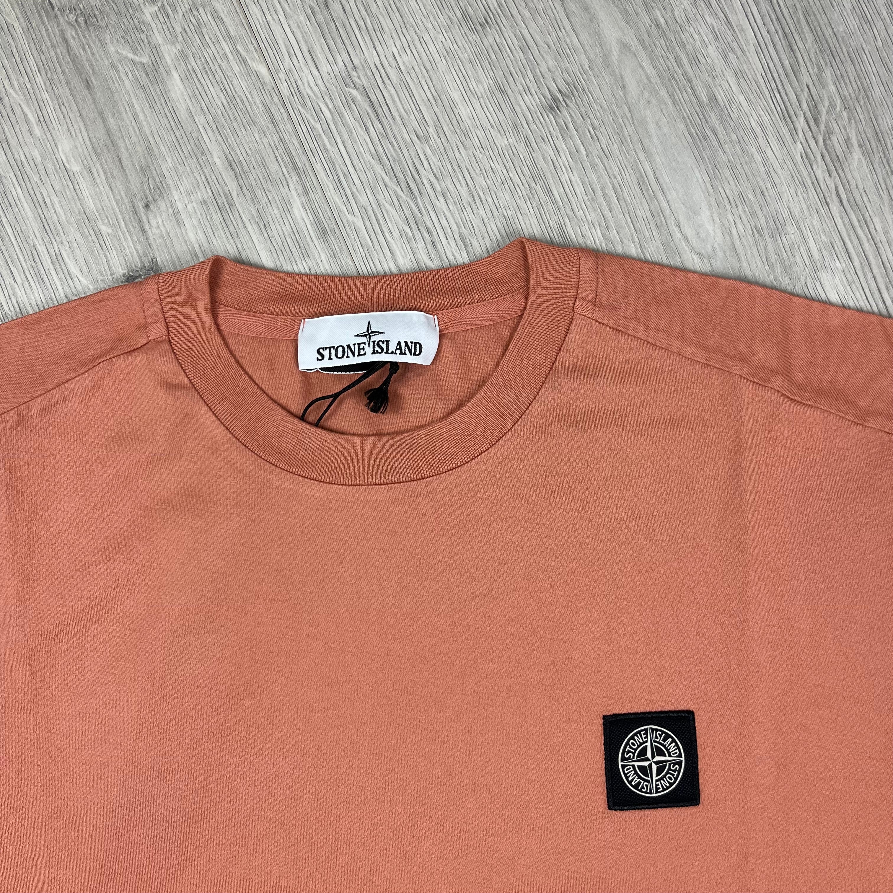 Stone Island Patch T-Shirt in Orange. On sale at Open Attire.