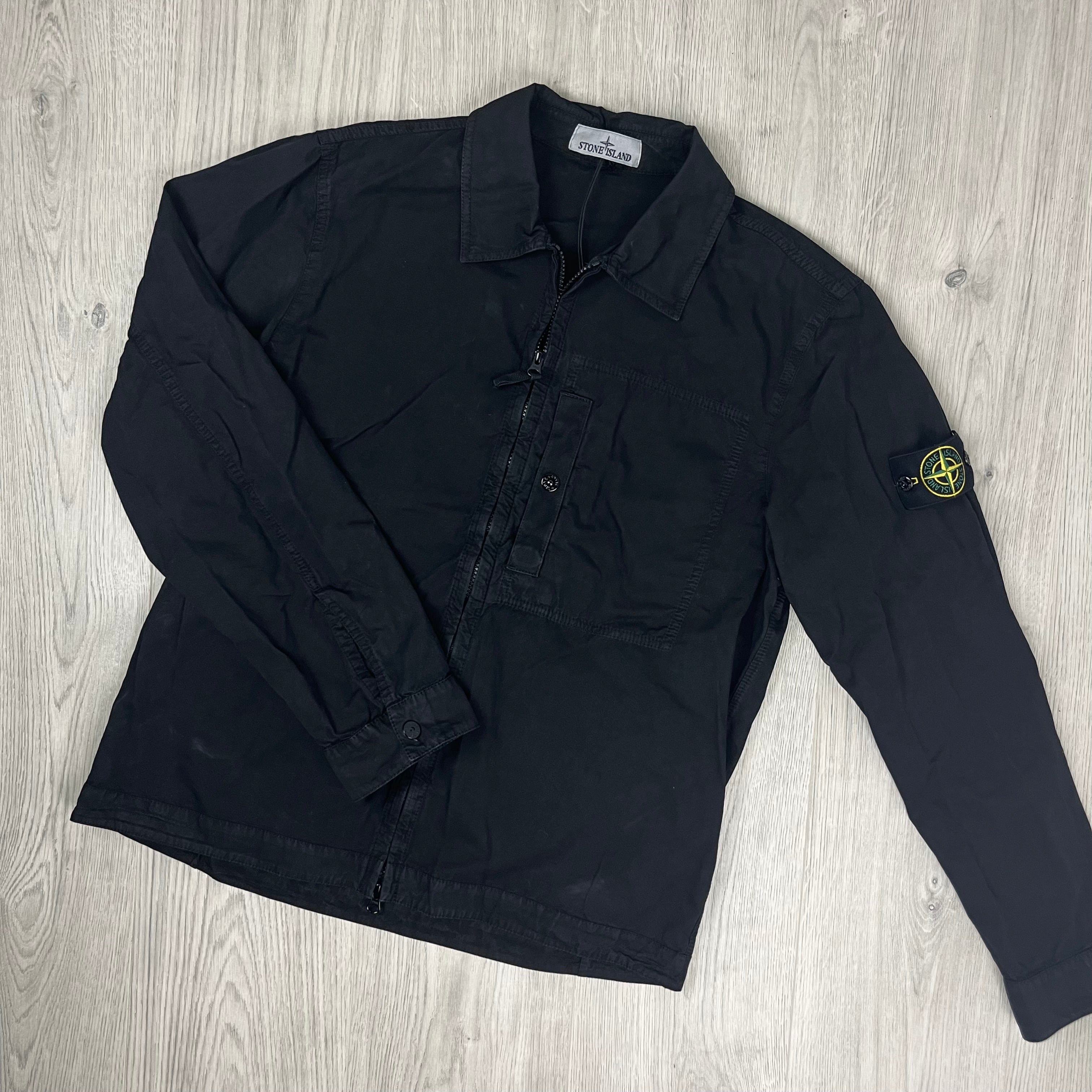 Stone Island Cotton Canvas Zip Overshirt in Black. On sale at Open Attire.
