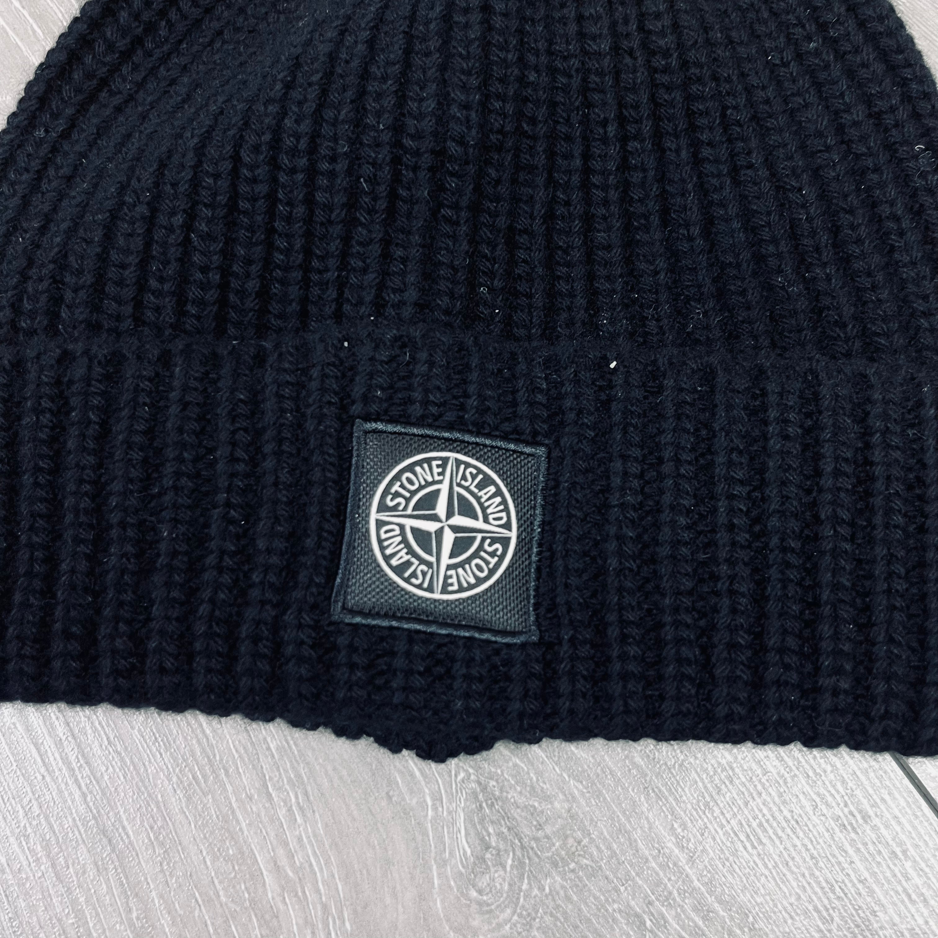 Stone Island wool beanie in Black. On sale at Open Attire.